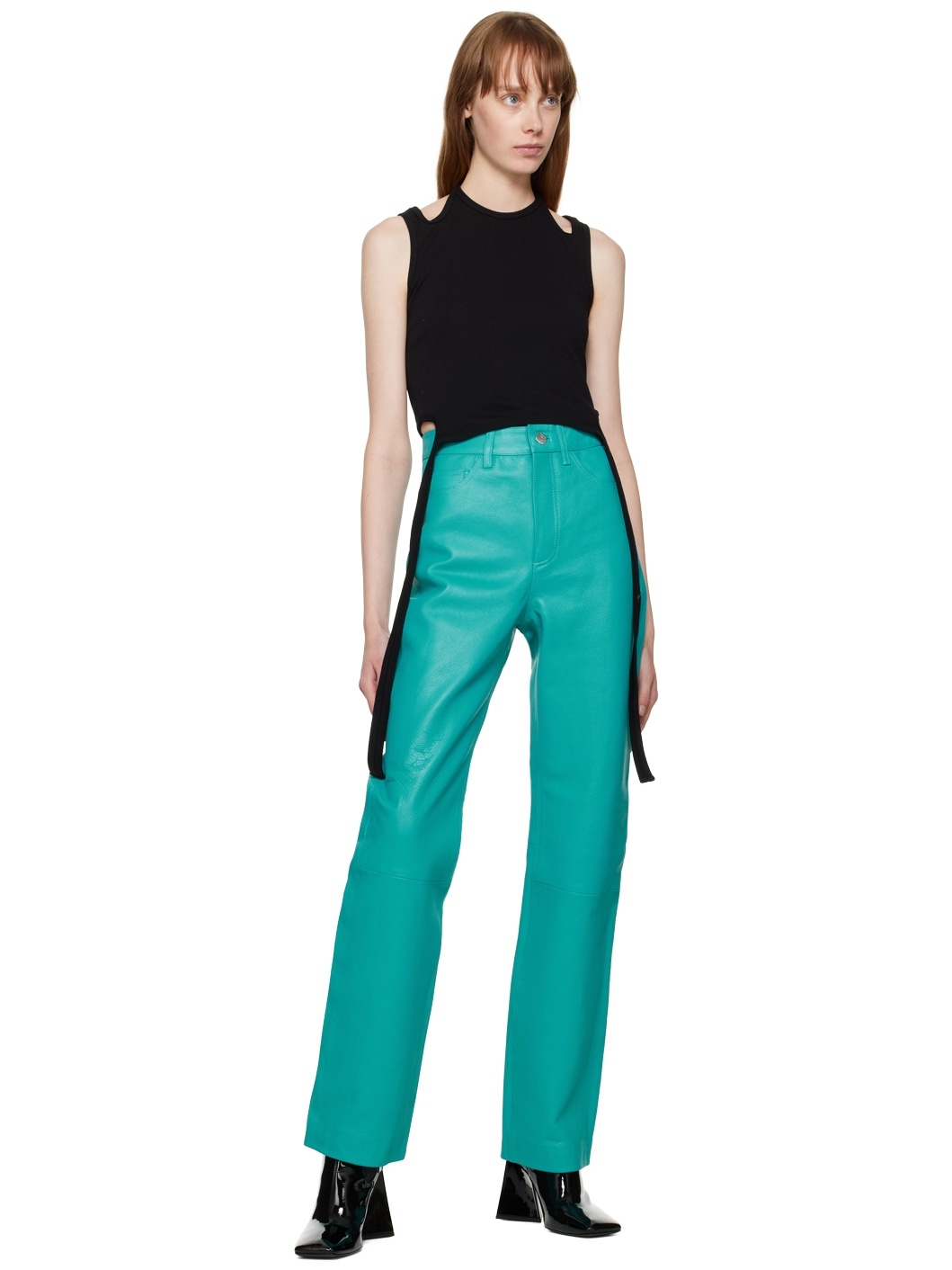 Blue Straight-Leg Leather Pants - 4