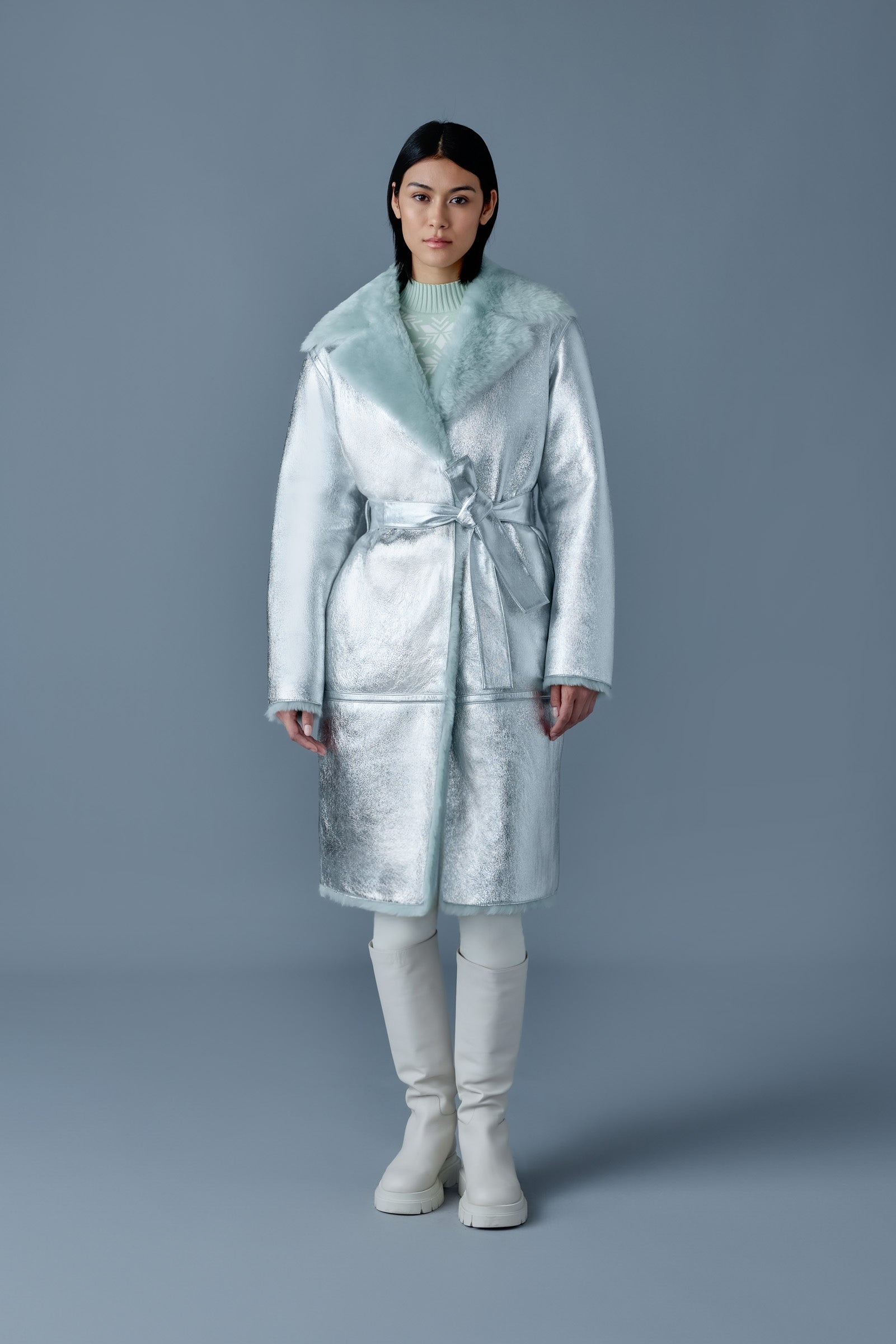 KIMBERLY Long leather shearling coat - 3