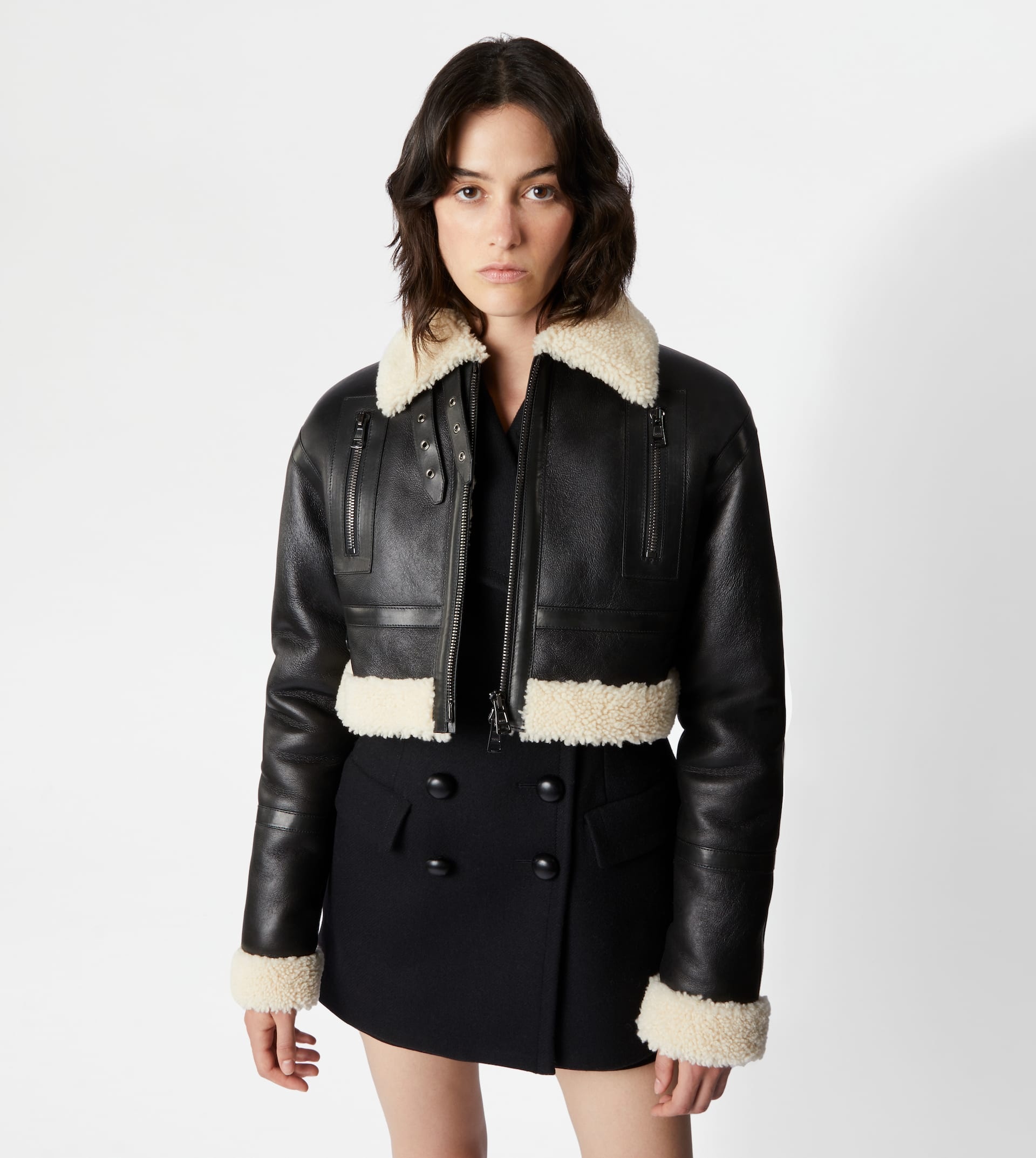 AVIATOR JACKET IN SHEEPSKIN - BEIGE, BLACK - 7