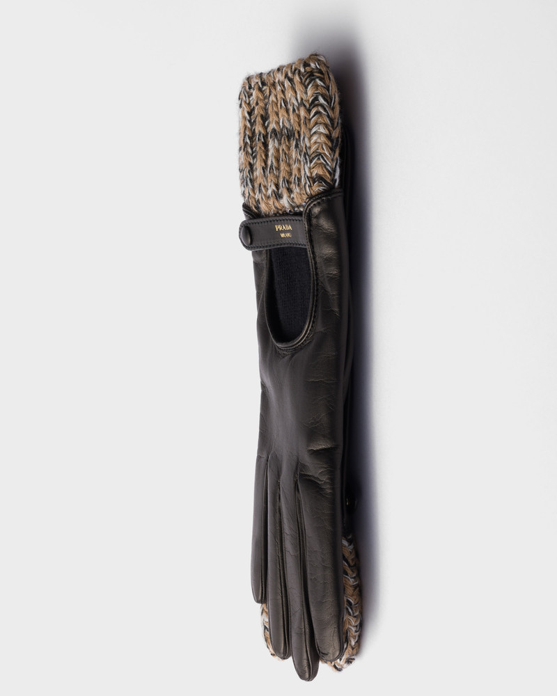 Nappa leather and mélange knit gloves 4