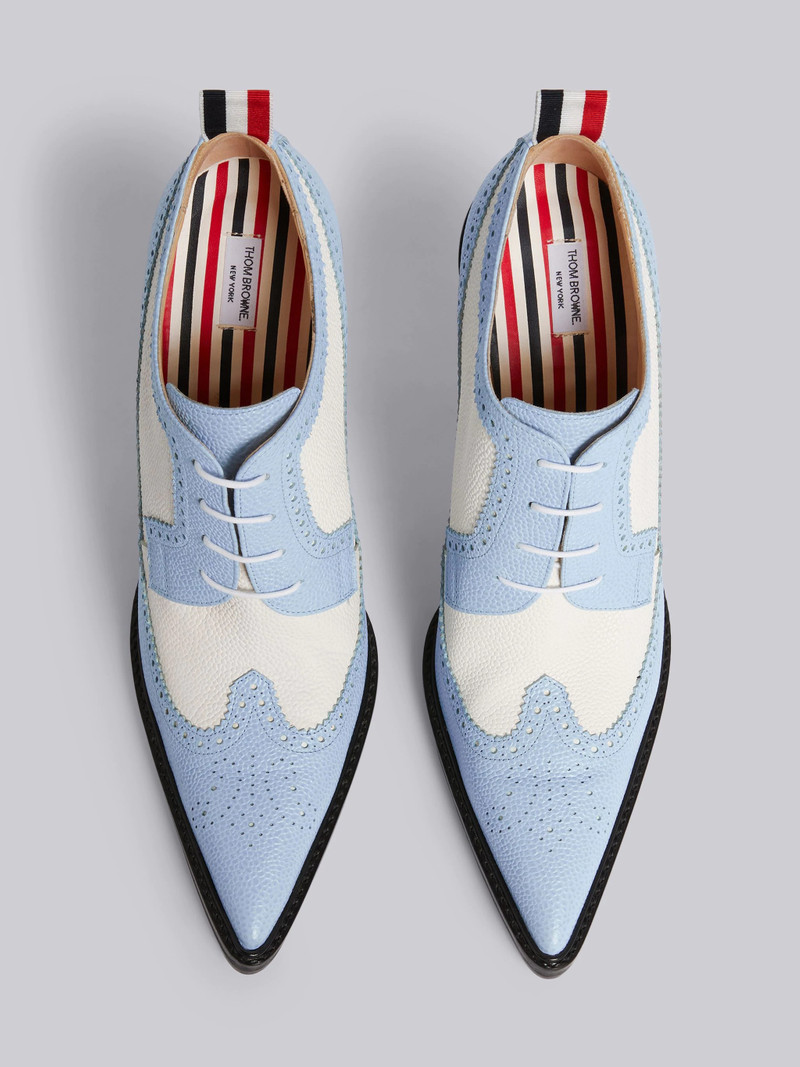 Light Blue Pebbled Calfskin Brogue Spectator Curved High Heel 4