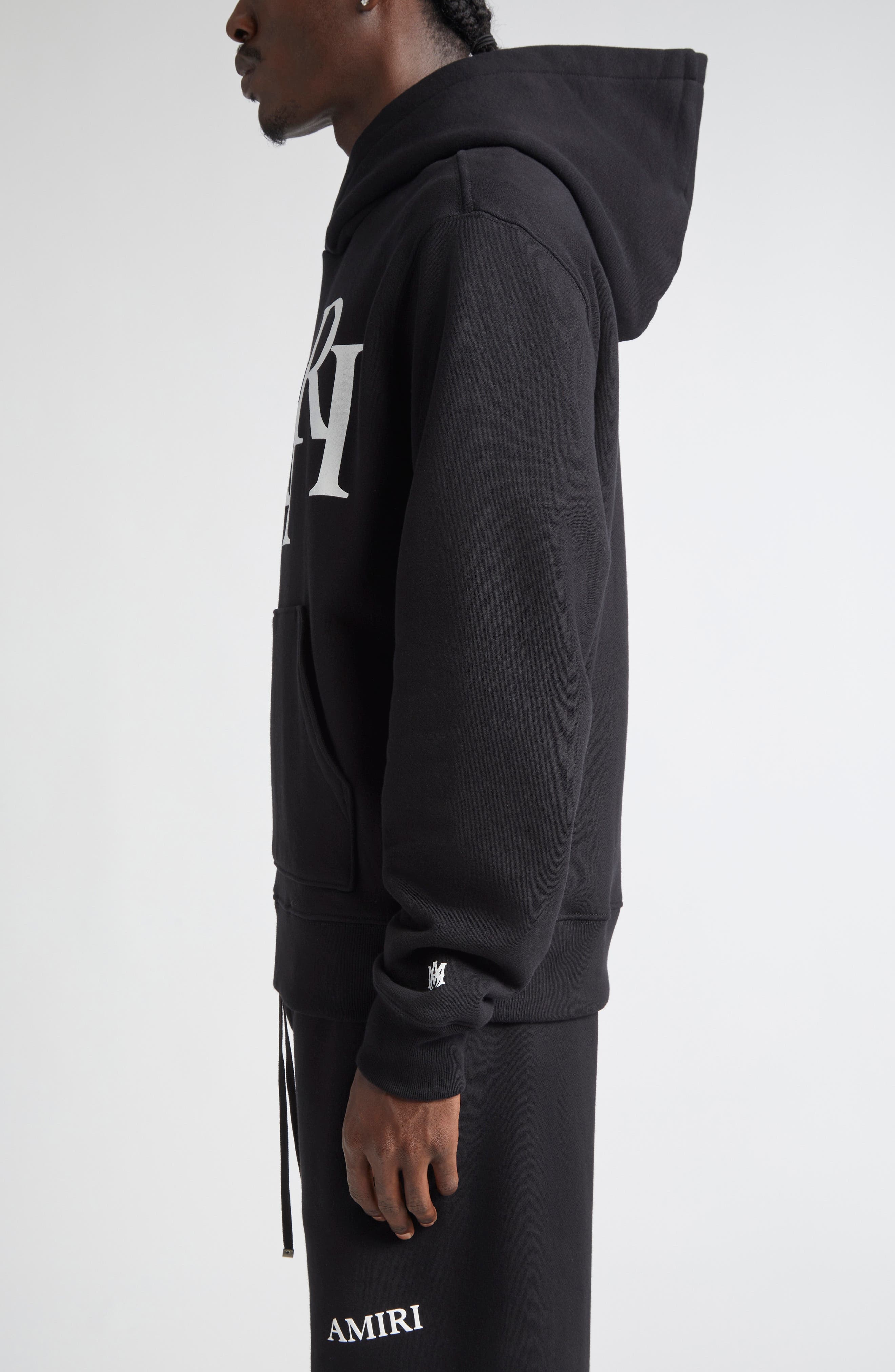 AMIRI Staggered Logo Graphic Hoodie in Black at Nordstrom - 4