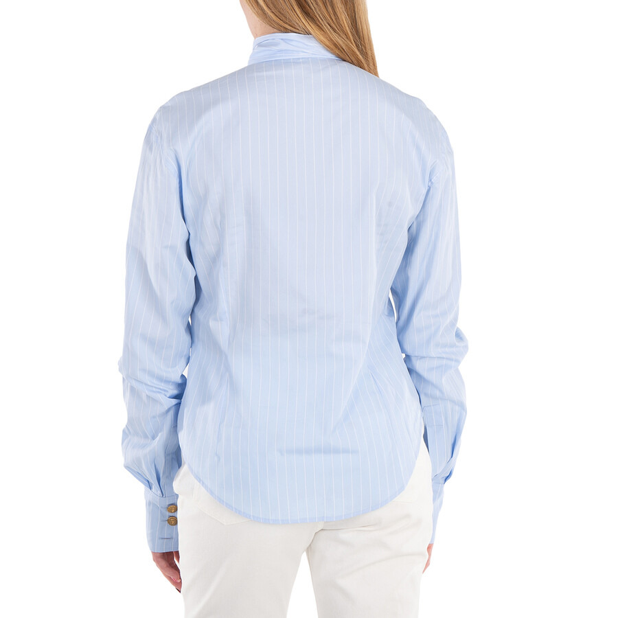 Balmain Pussy Bow Striped Cotton Popeline Shirt - 3