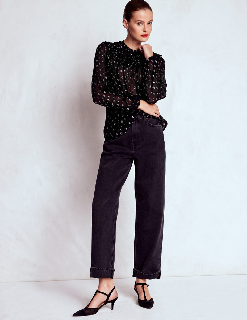 Metallic Ruffle Collar Top-Black, Lurex Clip 5