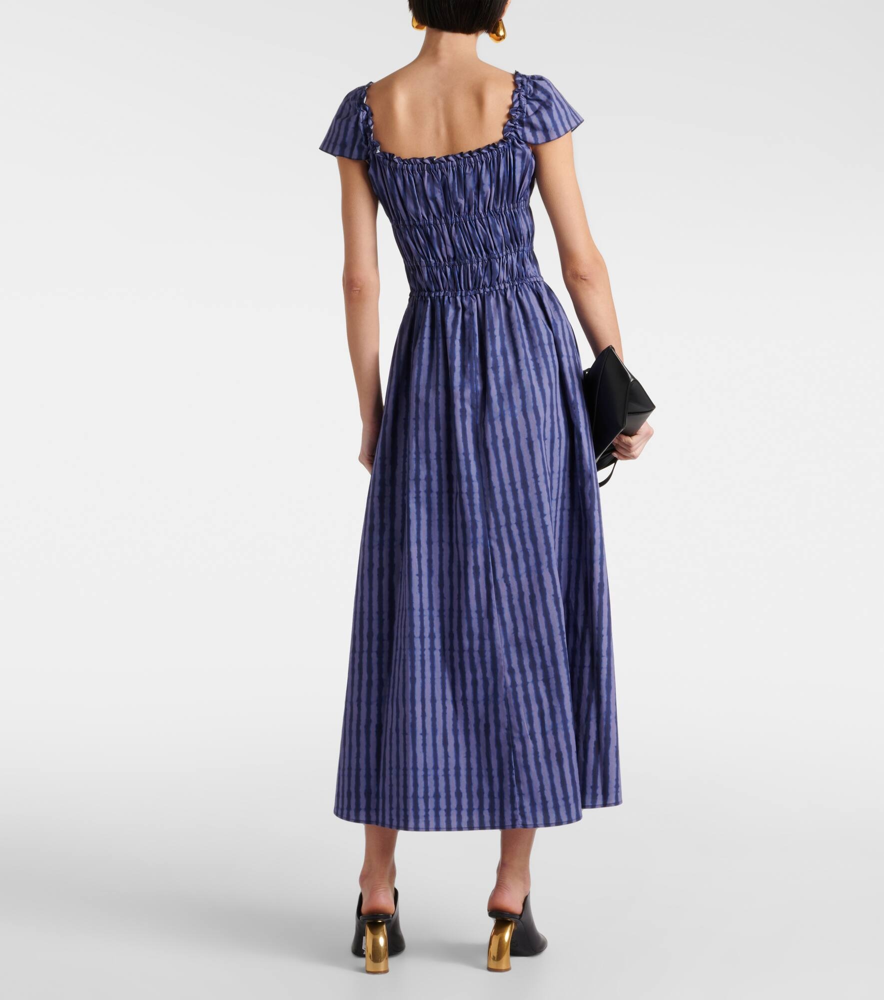 Ruched cotton-blend midi dress - 3