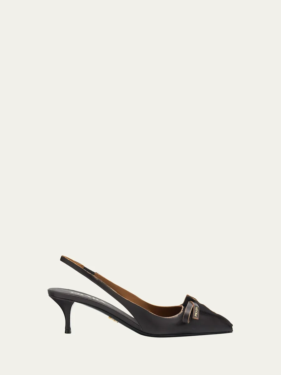 55mm Brushed Leather Slingback Pumps - 1