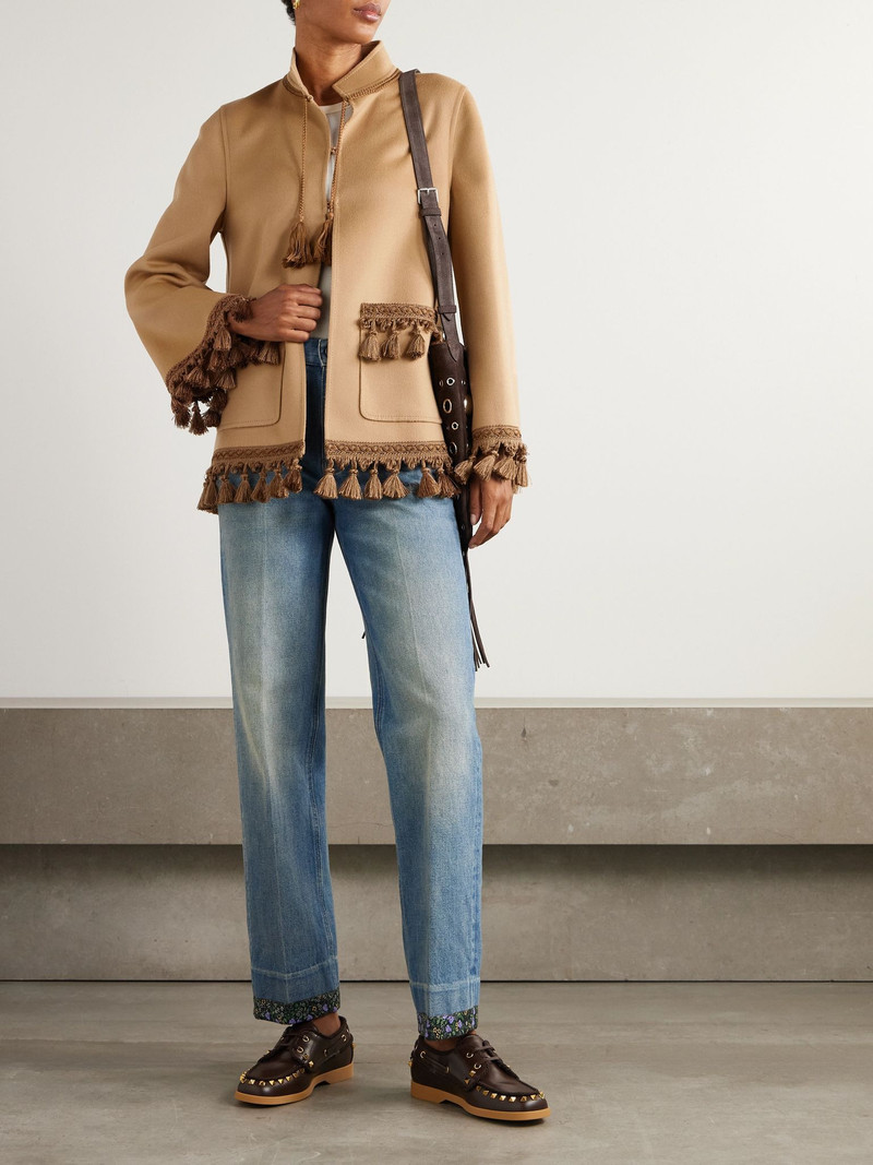 Valentino Tasseled wool and cashmere-blend jacket Tan outlook