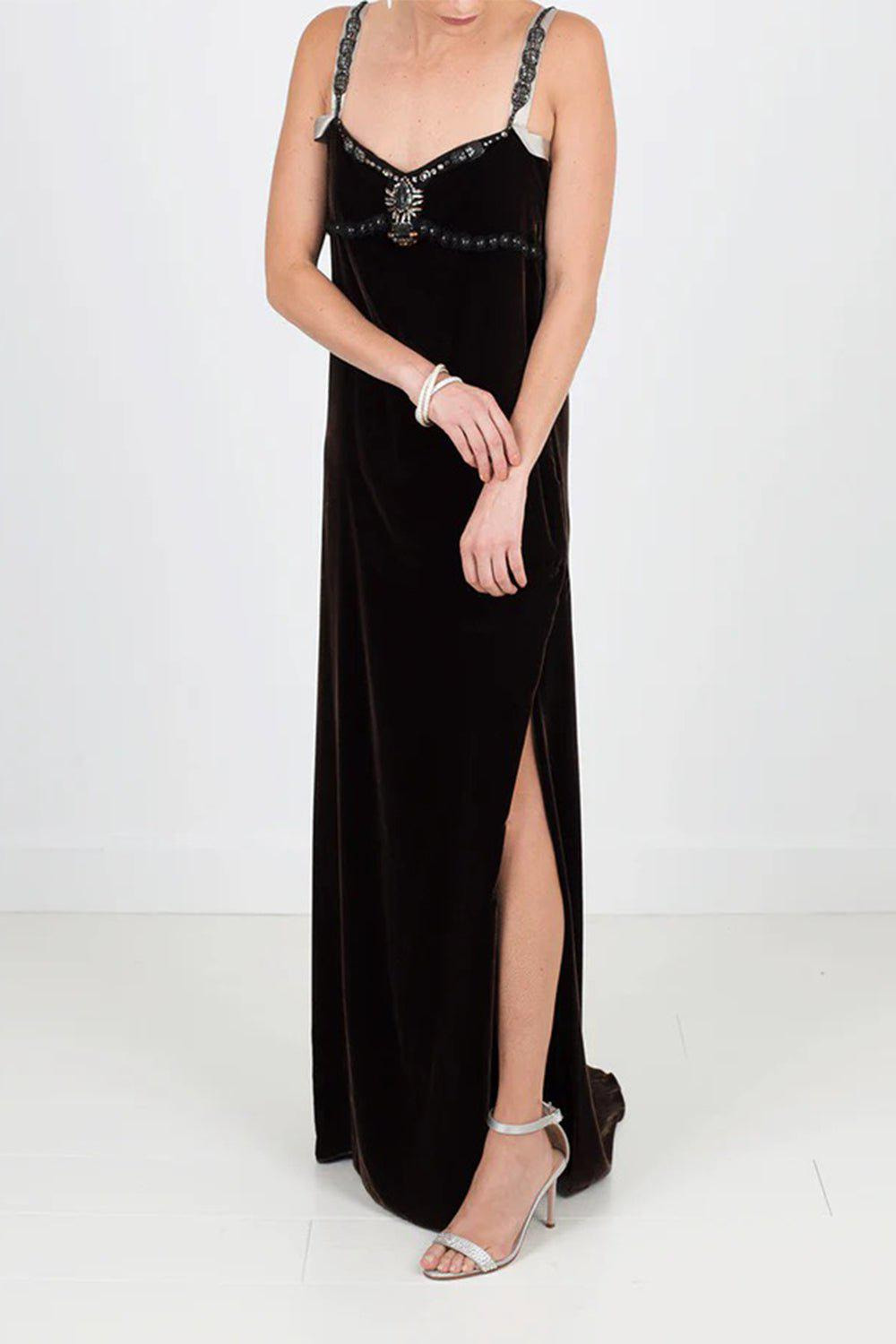 Velvet Beaded Detail Gown - 2