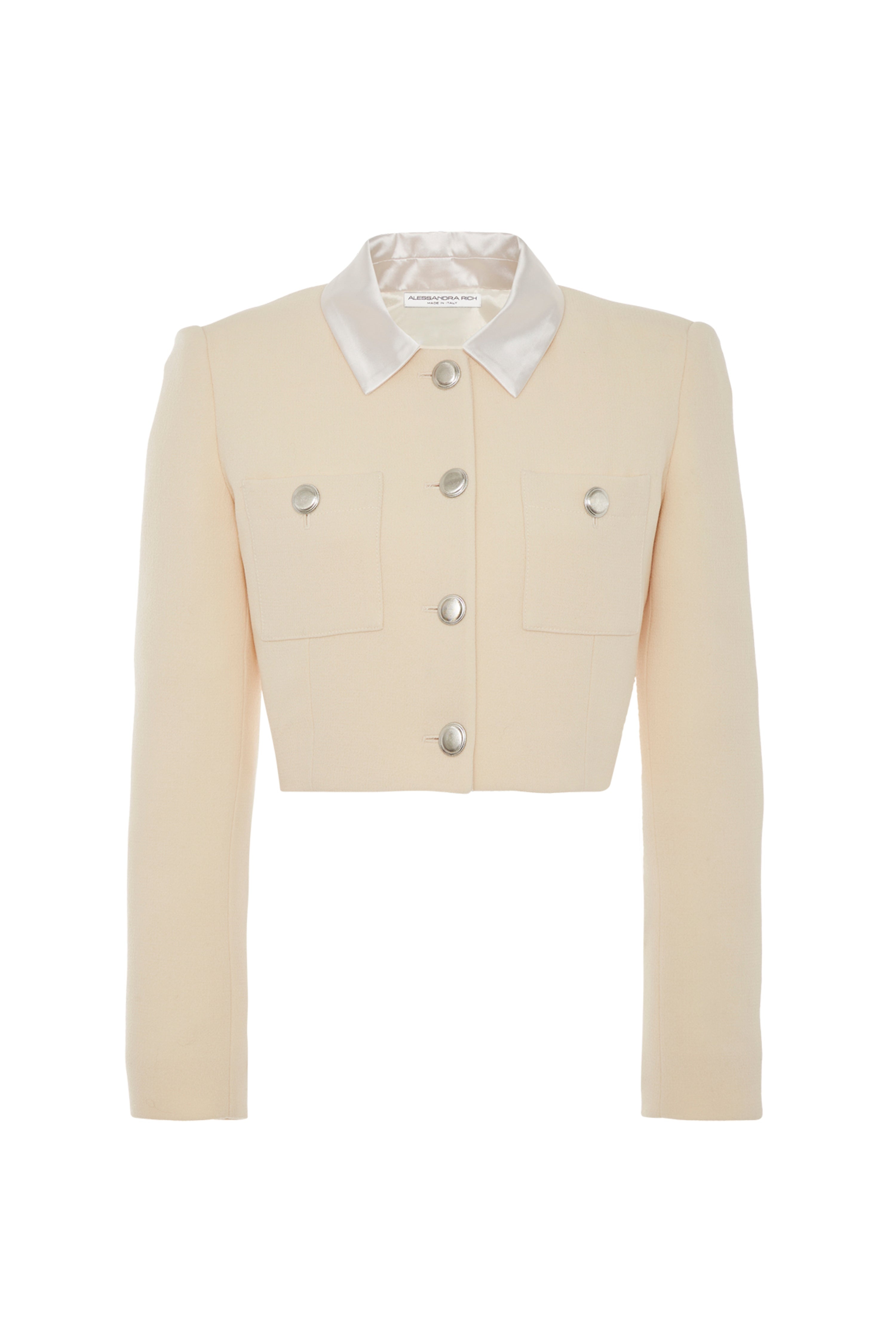 TWEED BOUCLE CROPPED JACKET WITH COLLAR - 1