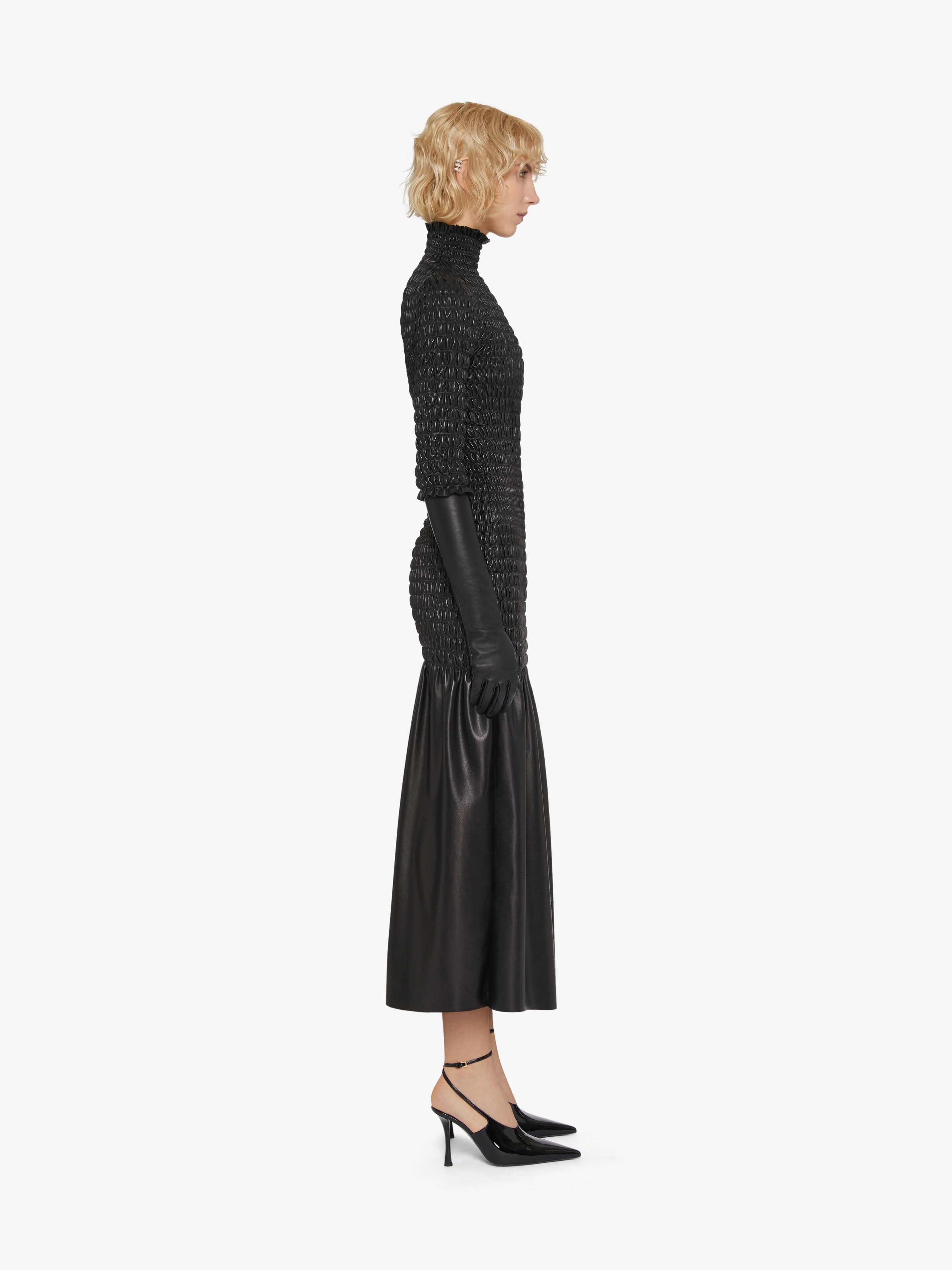 SMOCKED DRESS IN LEATHER - 3