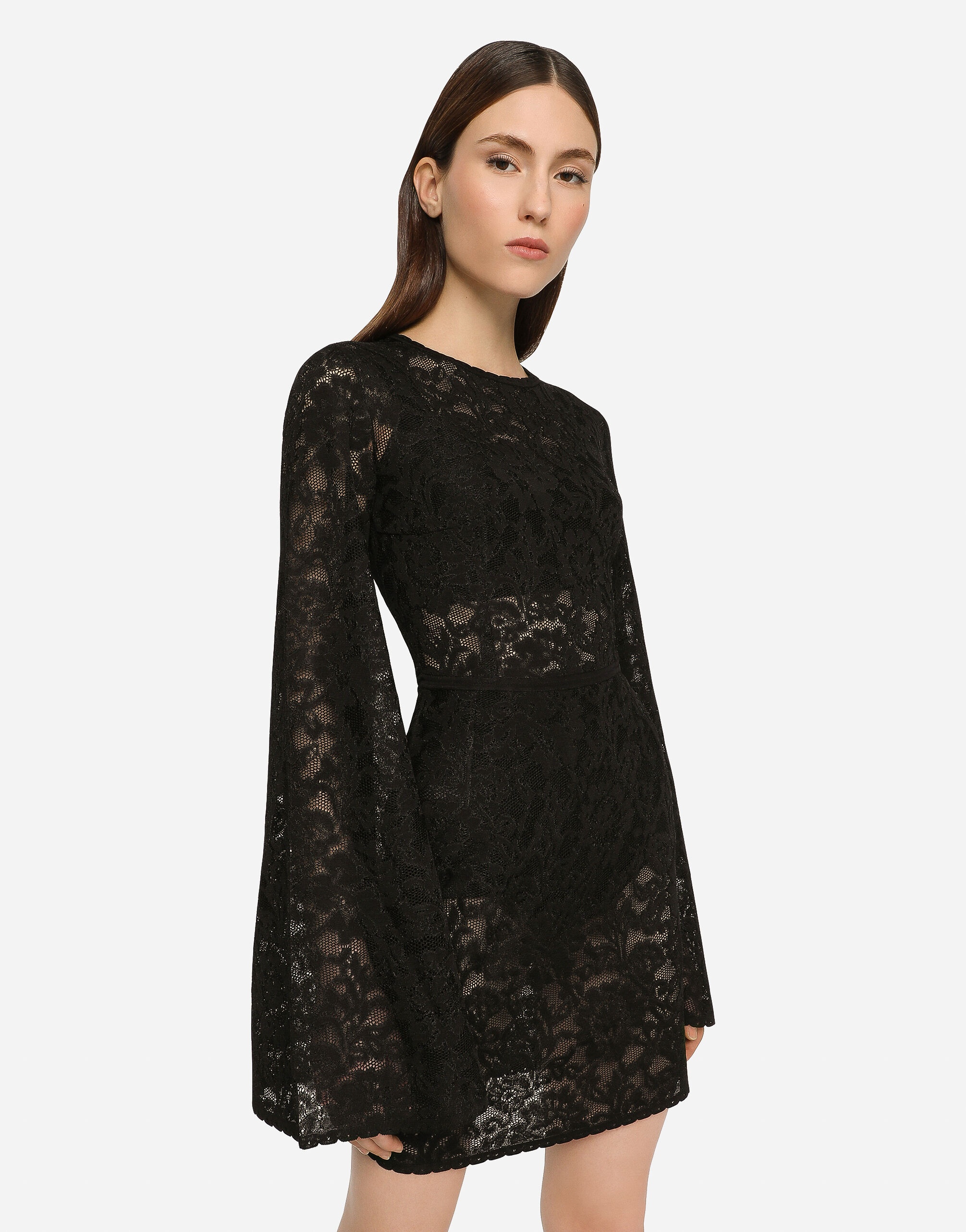 Short lace-stitch dress with full sleeves - 4