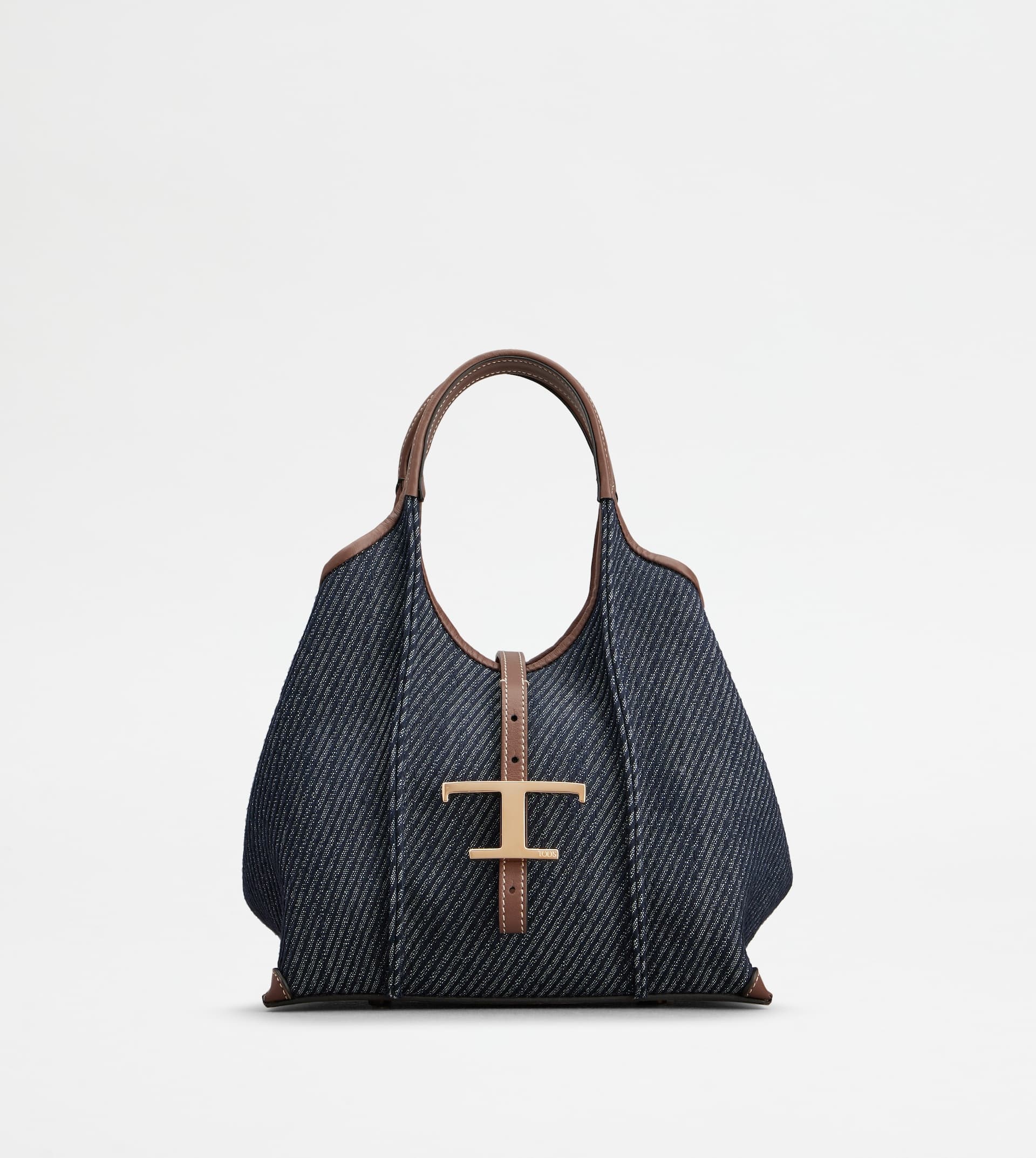 T TIMELESS SHOPPING BAG IN DENIM AND LEATHER MINI - BLUE, BROWN - 1