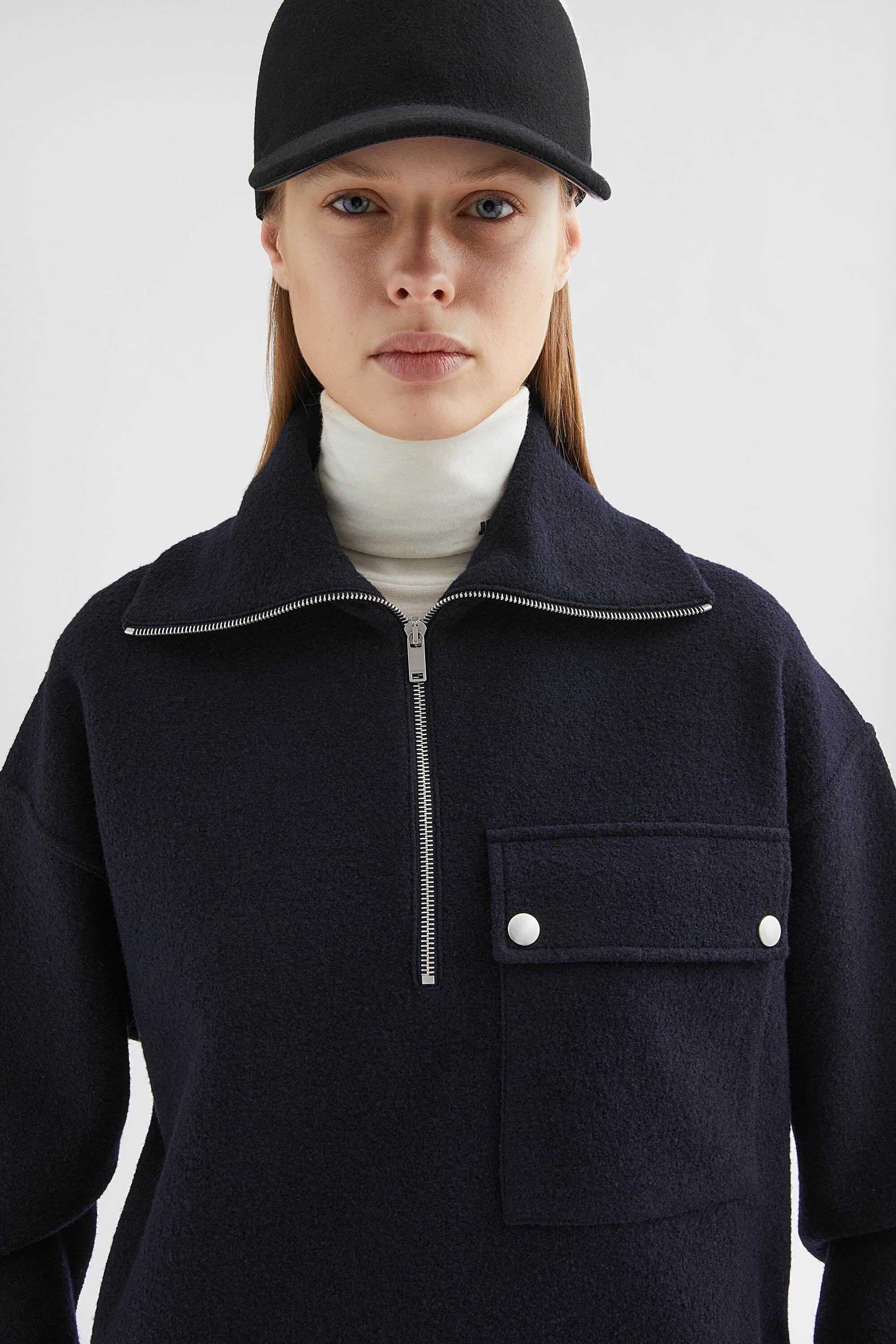 Felt Wool Zip-Up Sweater - 2