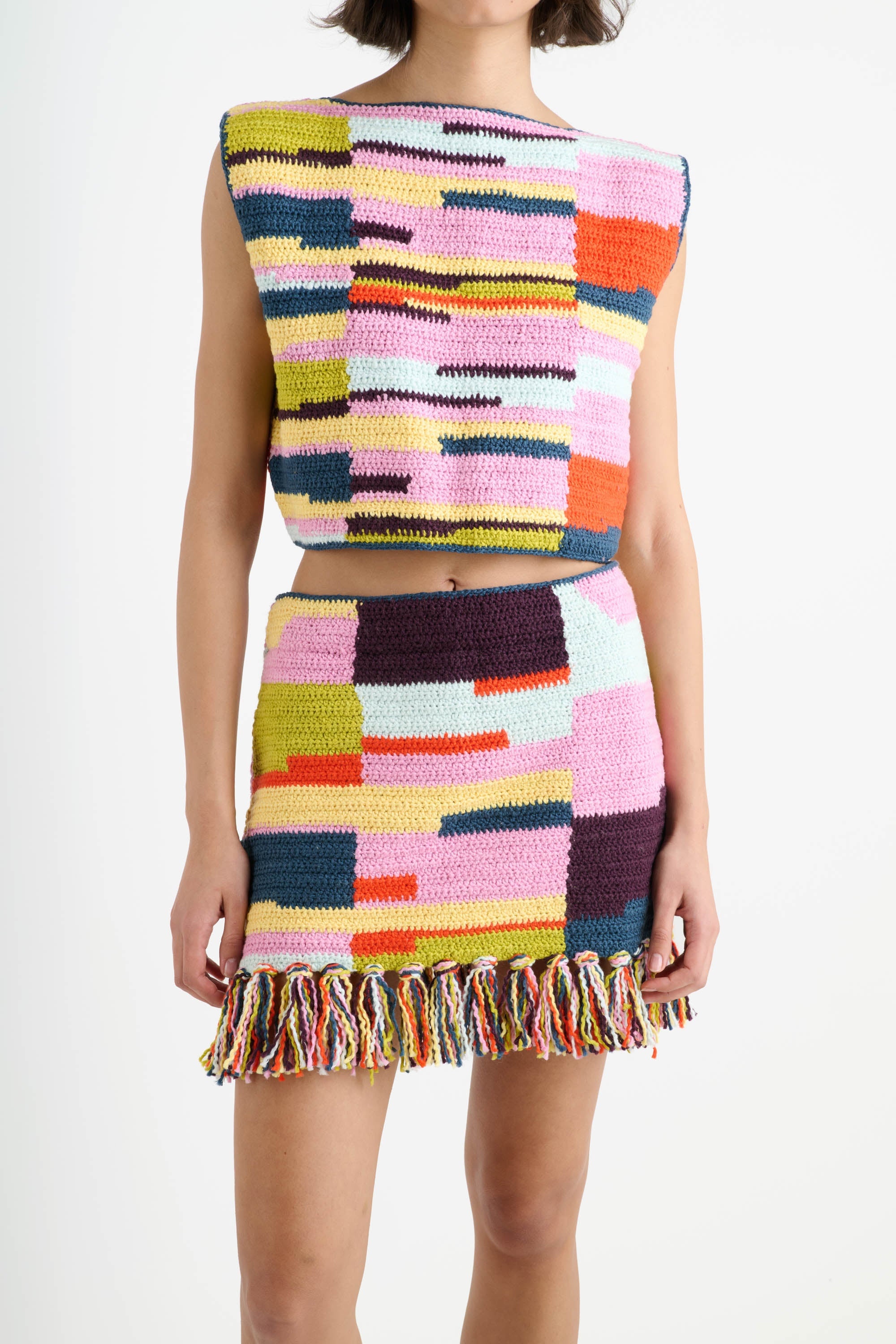 HAND KNIT MINI FRINGE SKIRT - 3