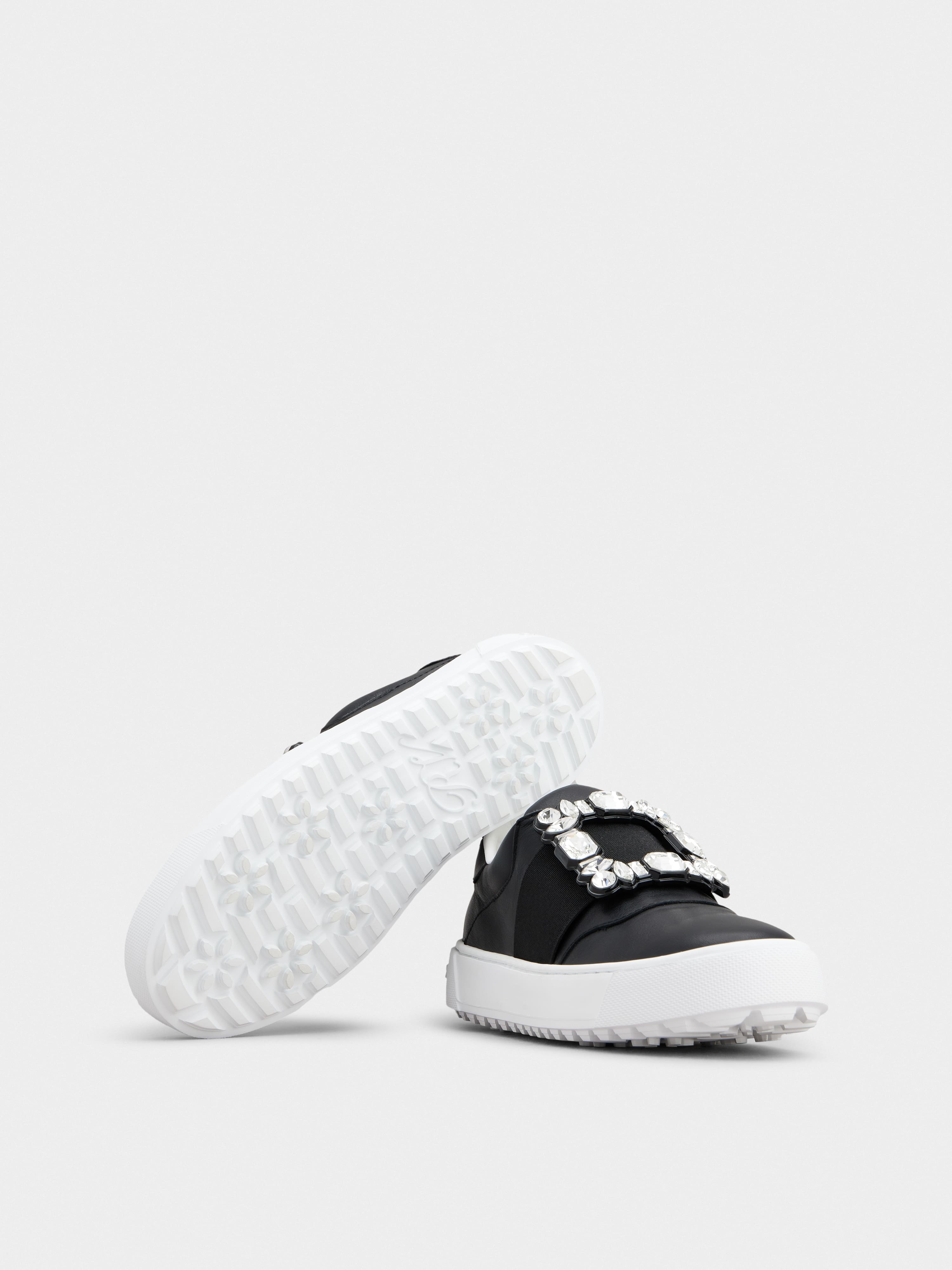 Roger Vivier Very Vivier Strass Buckle Sneakers in Leather