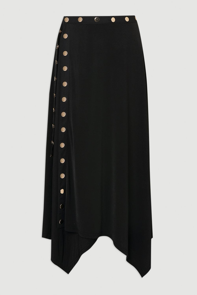 Plus Size Drapey Crepe Hanky Hem Eyelet Detail Maxi Skirt 4