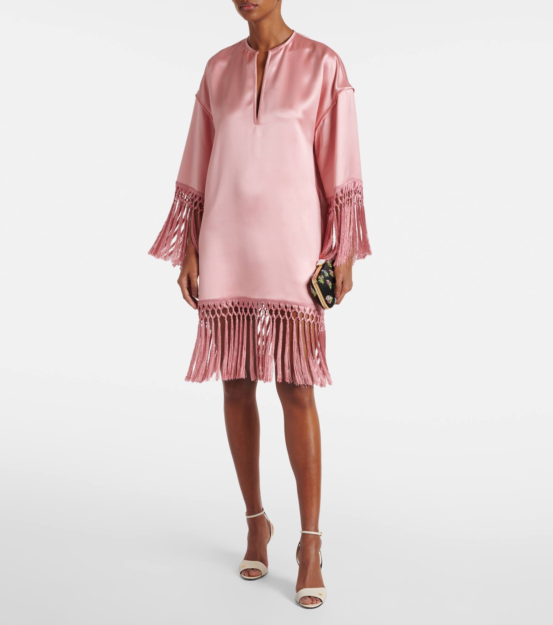 Fringed silk duchess satin minidress - 6