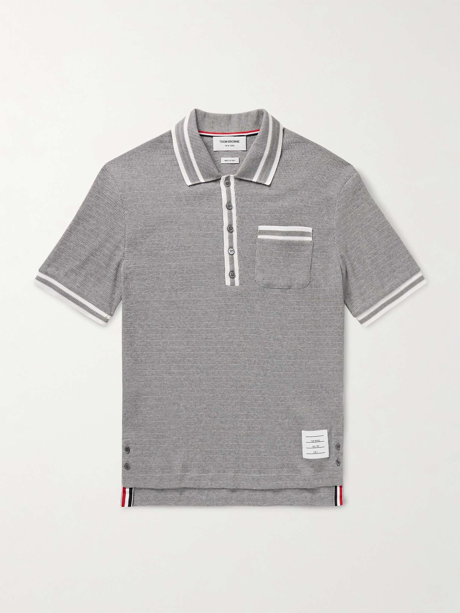 Slim-Fit Striped Pointelle-Knit Cotton Polo Shirt - 1