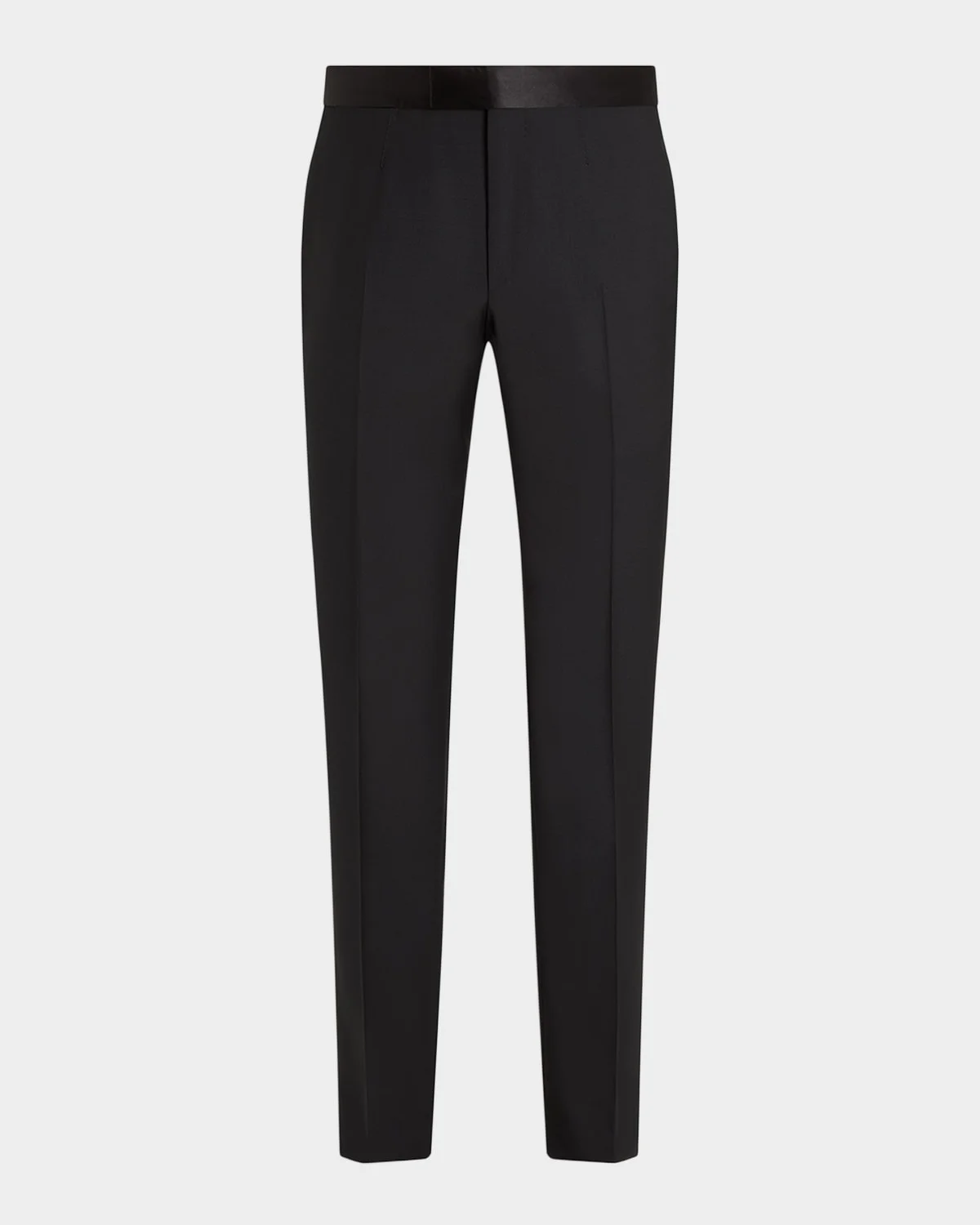 Men's Satin-Trim Slim Flat-Front Formal Trousers - 1