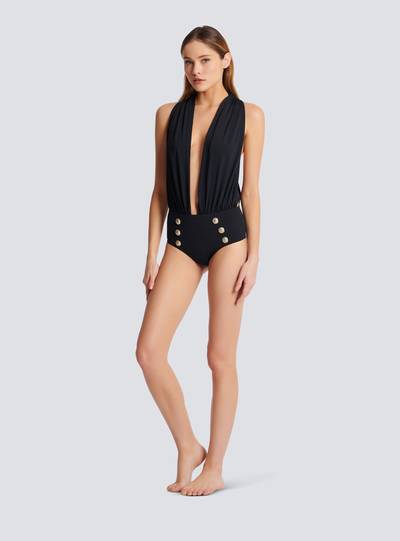 Balmain Draped swimsuit with embossed buttons outlook