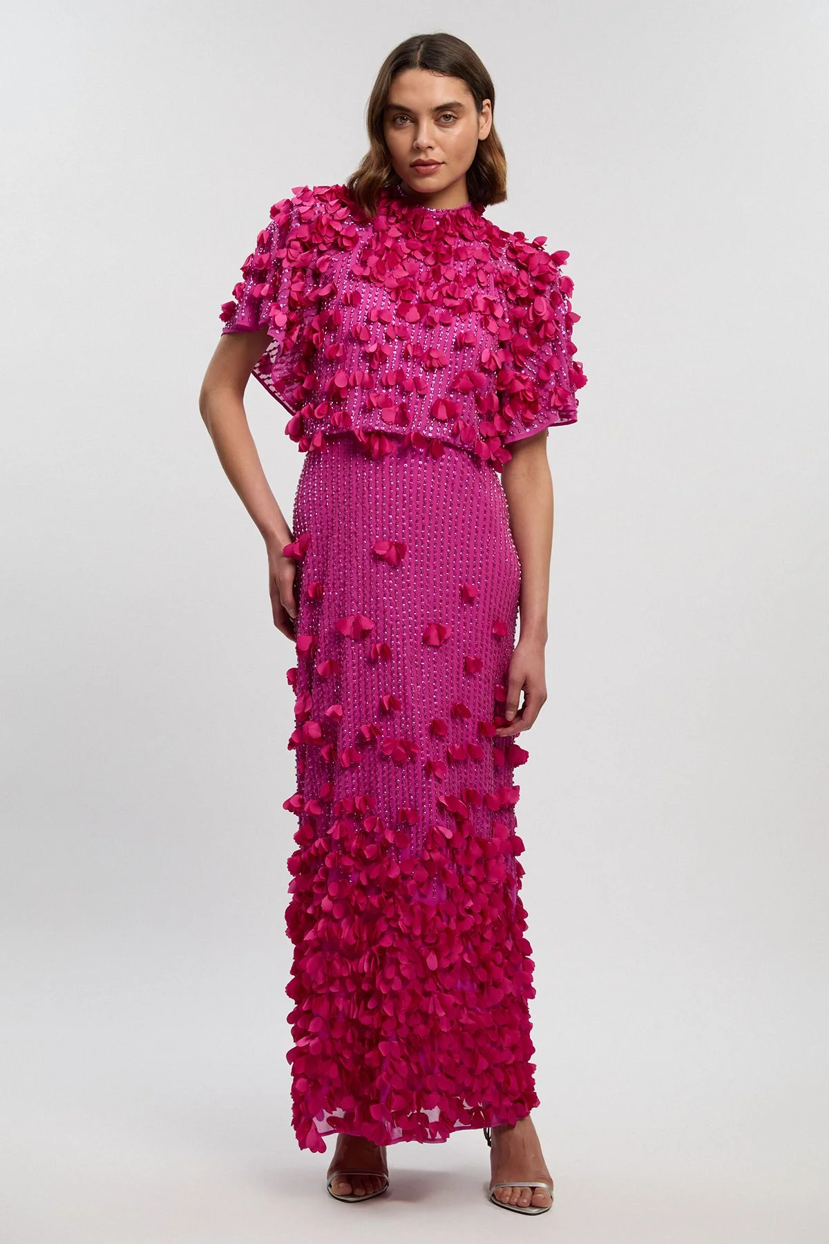 Crystal Applique Angel Sleeve Woven Maxi Dress - 1