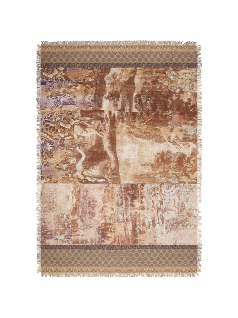 baroque-print fringed-hem scarf 1