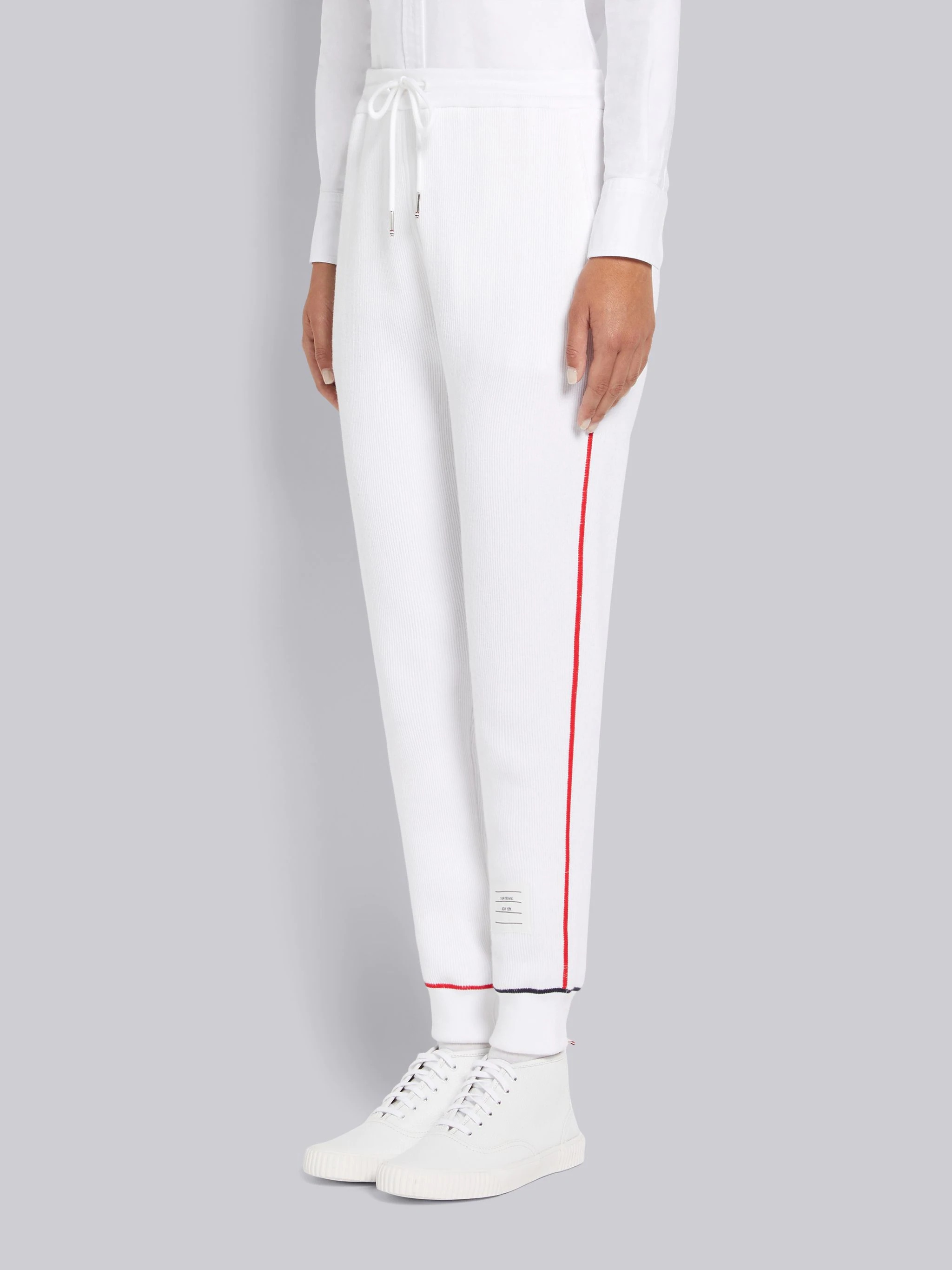 White Mesh Back Cotton Rib Contrast Cover Stitch Sweatpants - 2