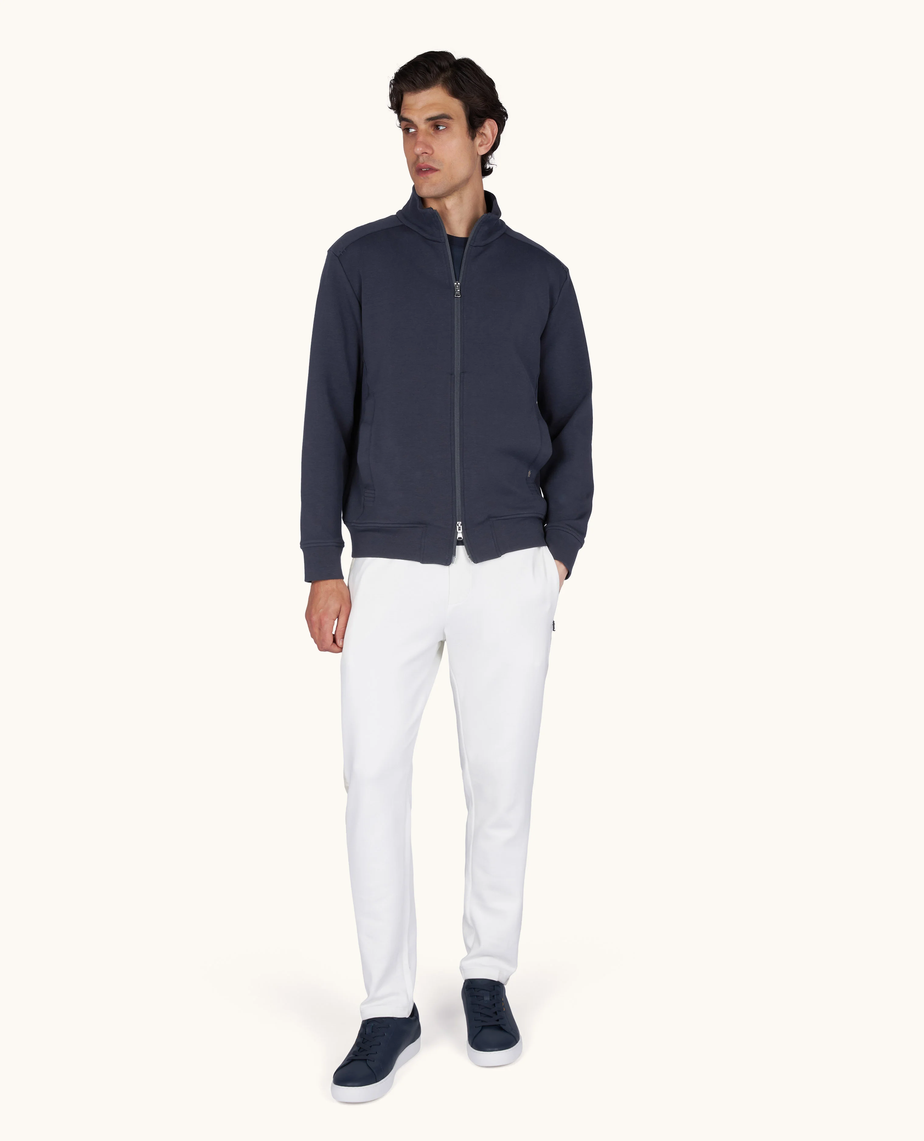 ZIP UP COTTON SWEATSHIRT IN ACTIVE FLEECE - 1