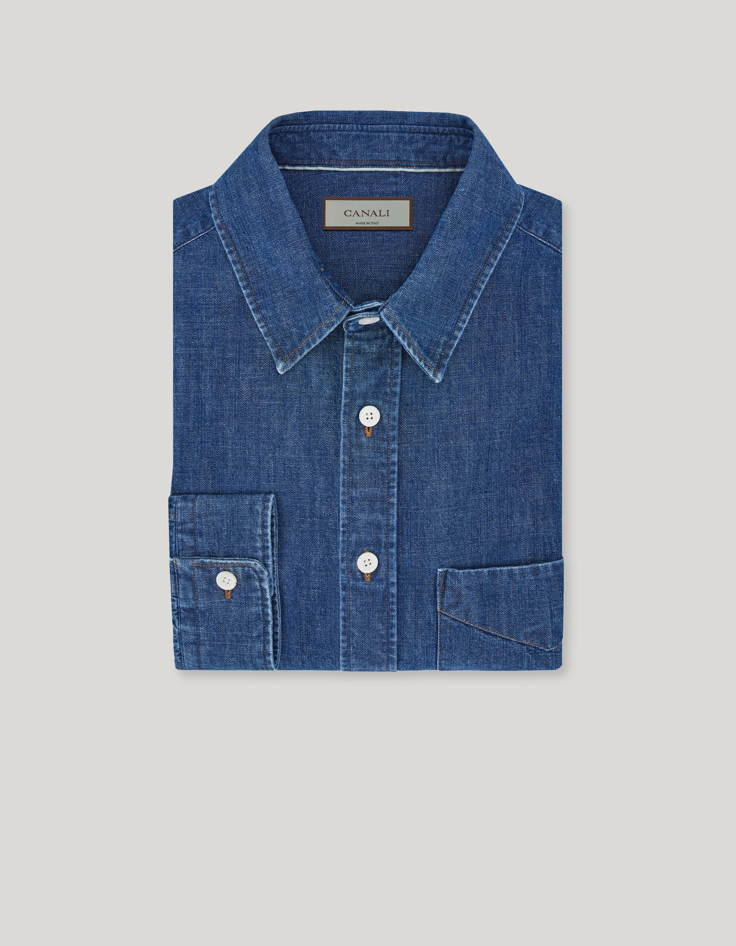 DENIM BLUE STONEWASHED COTTON RELAXED-FIT SHIRT - 1