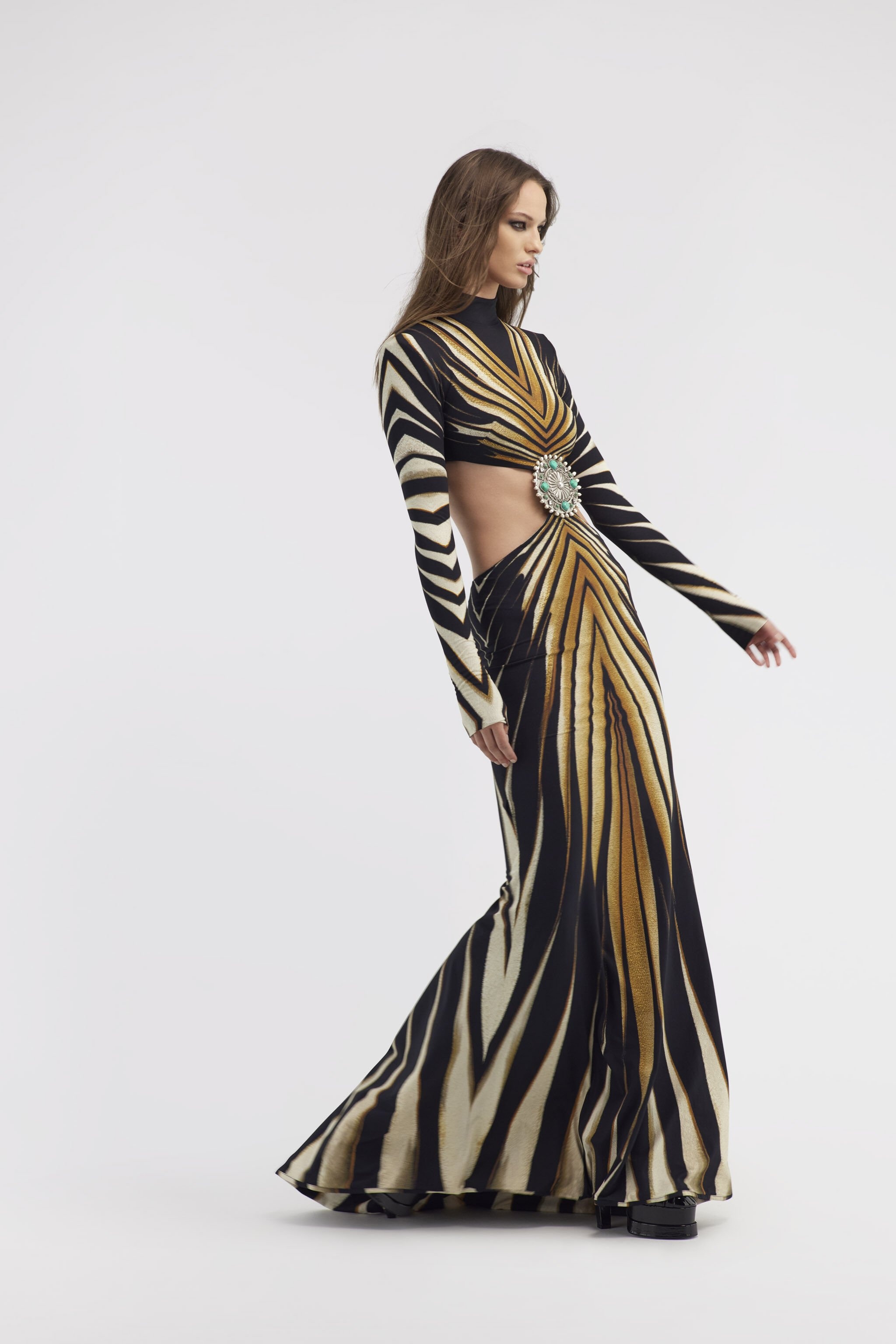 Cut-out knit dress with Ray of Gold print - 5