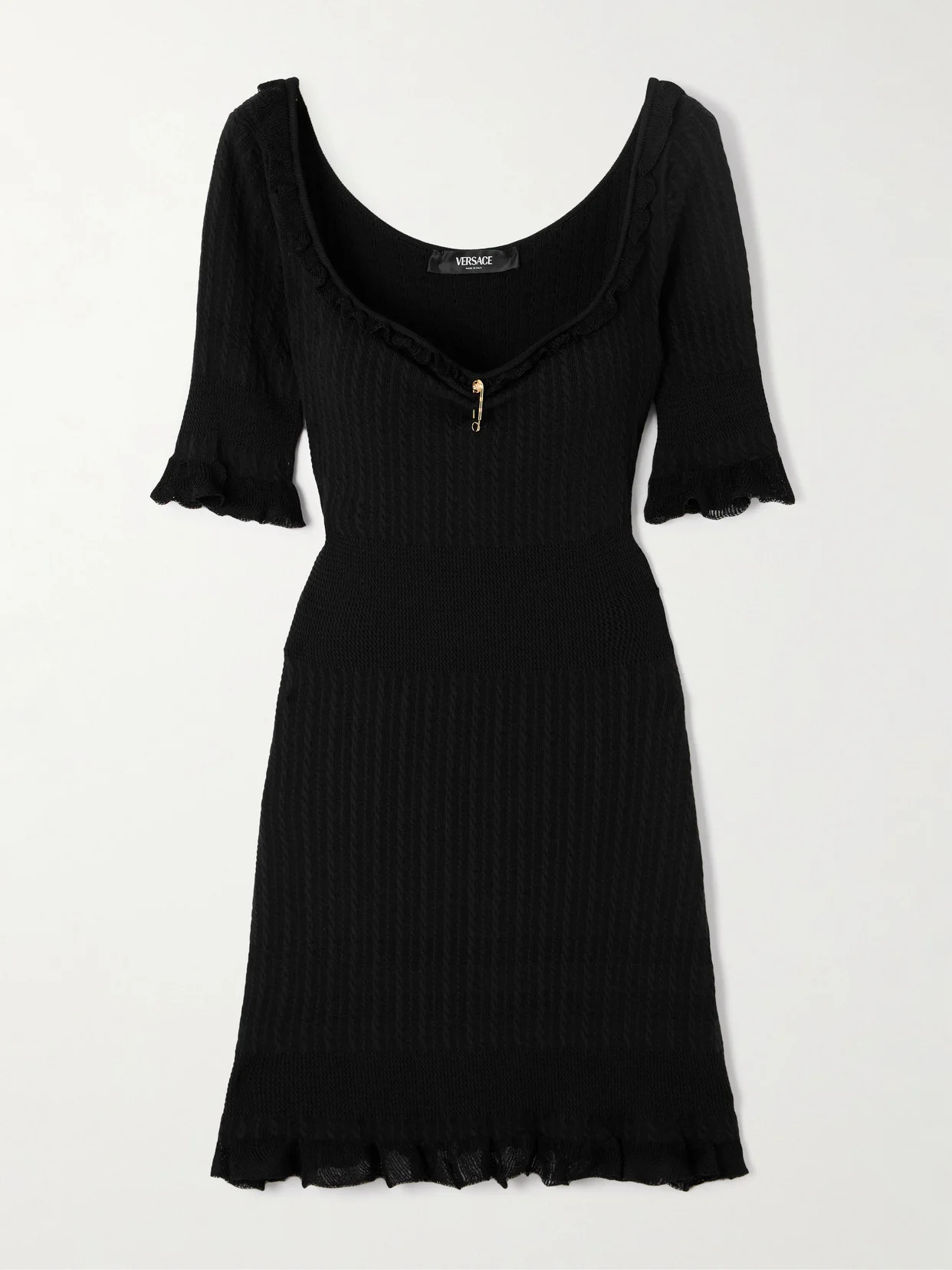 Embellished Ruffled Cable-knit Wool-blend Mini Dress - 1