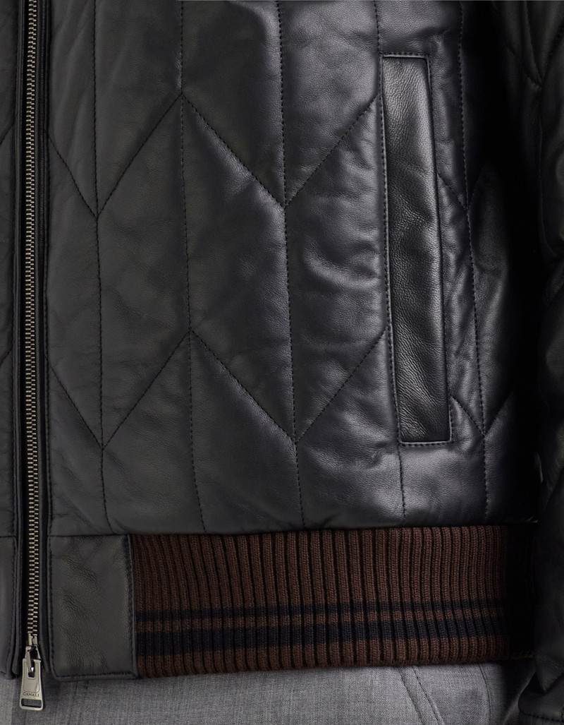 BLACK LAMBSKIN QUILTED BOMBER JACKET 6