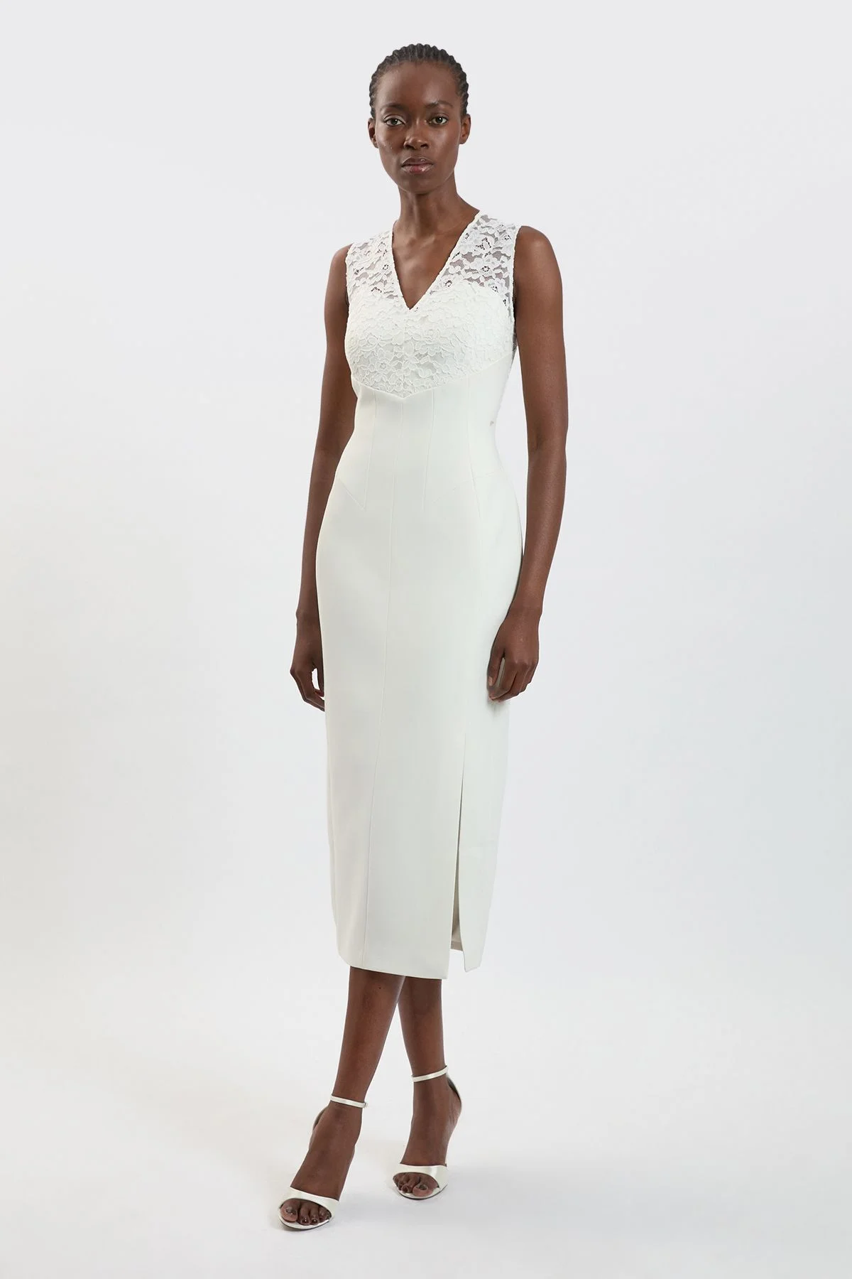 Compact Stretch Lace Detail Midi Dress - 1