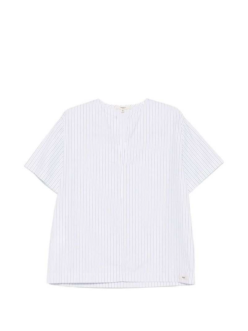 striped V-neck blouse 1
