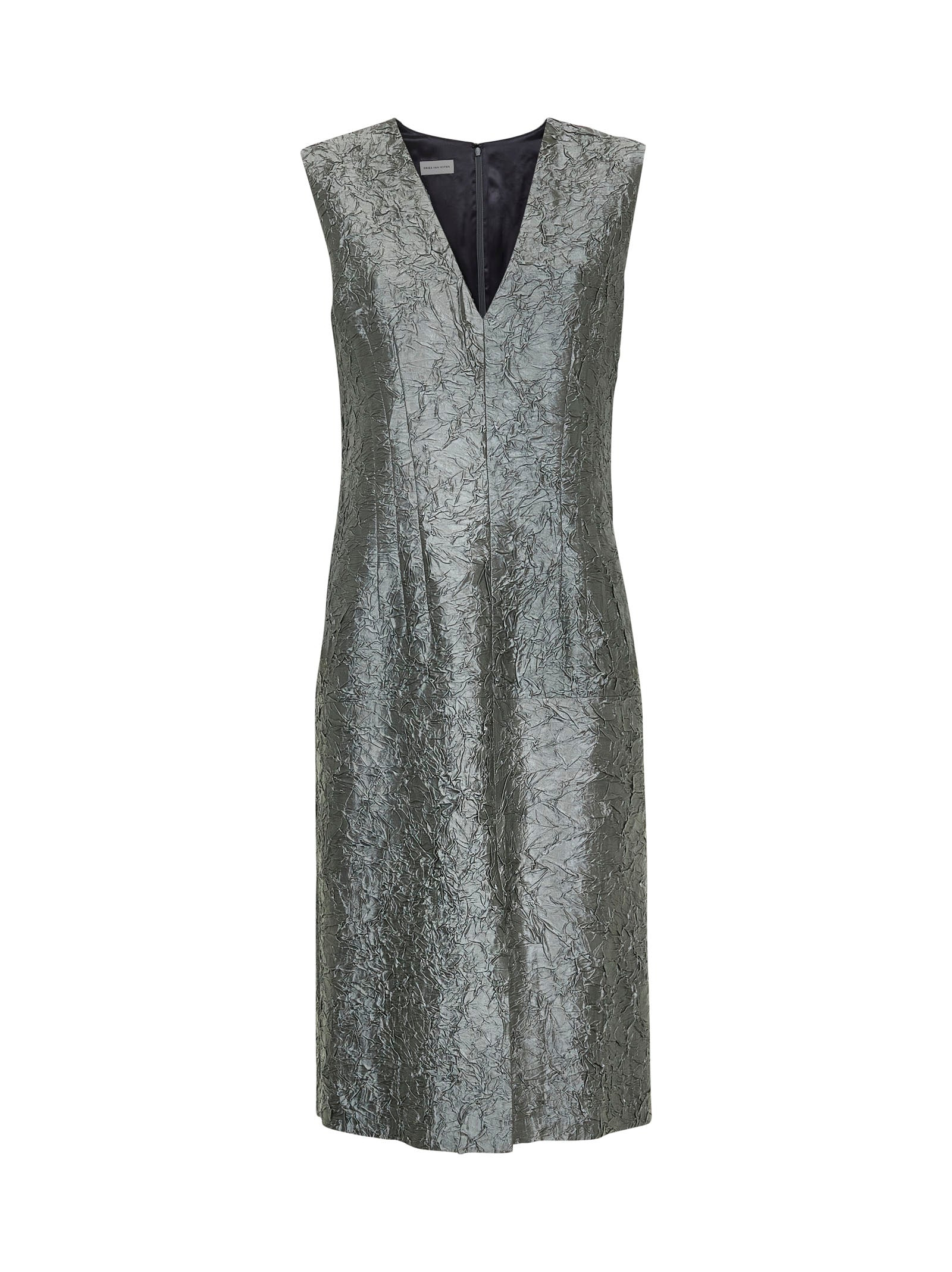 Dries Van Noten Women Green Crushed Viscose Cotton Blend Midi Sheath Dress - 1