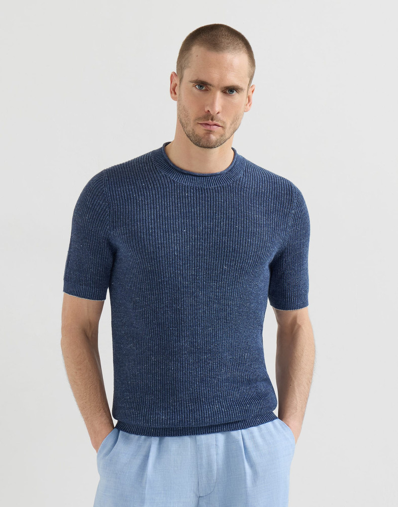 Linen and cotton half English rib knit t-shirt 2