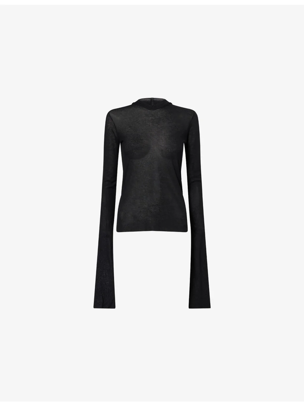 Cropped Hooded Long-Sleeve Silk-Blend T-Shirt - 1