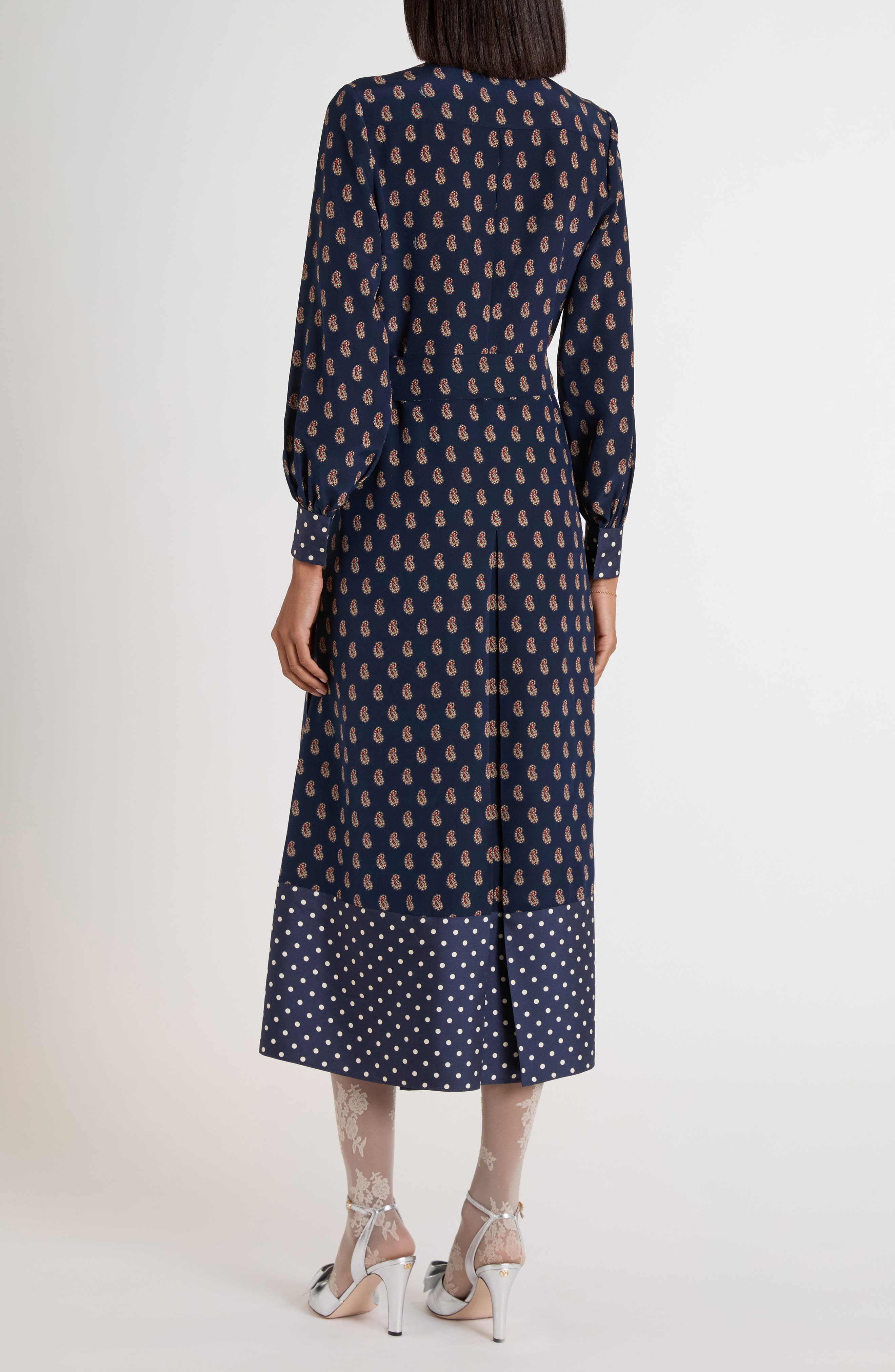 Valentino Garavani Paisley Print Long Sleeve Crêpe de Chine Shirtdress in Indigo at Nordstrom - 3