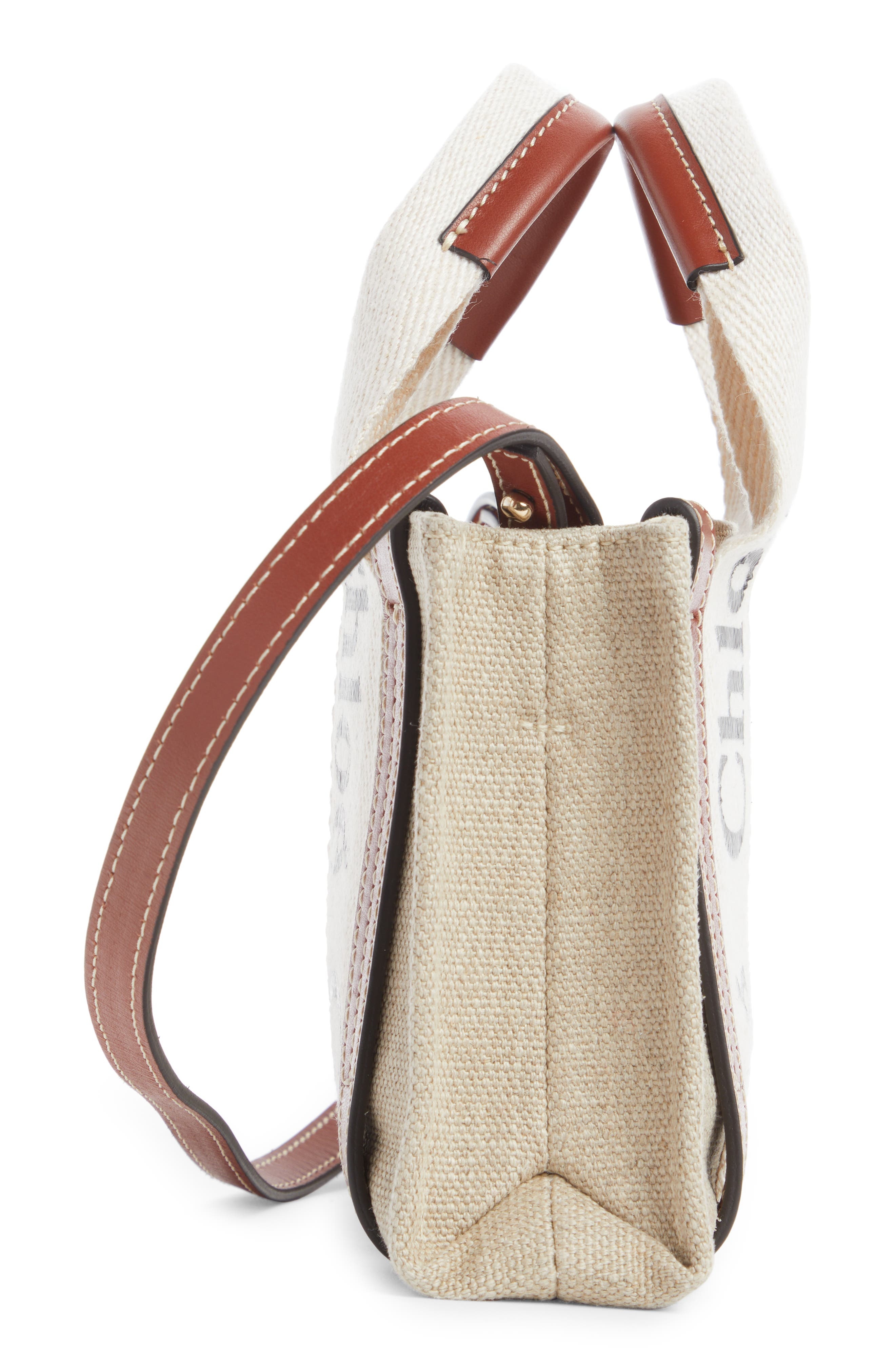 Chloé Small Woody Logo Strap Linen Tote in White - 4
