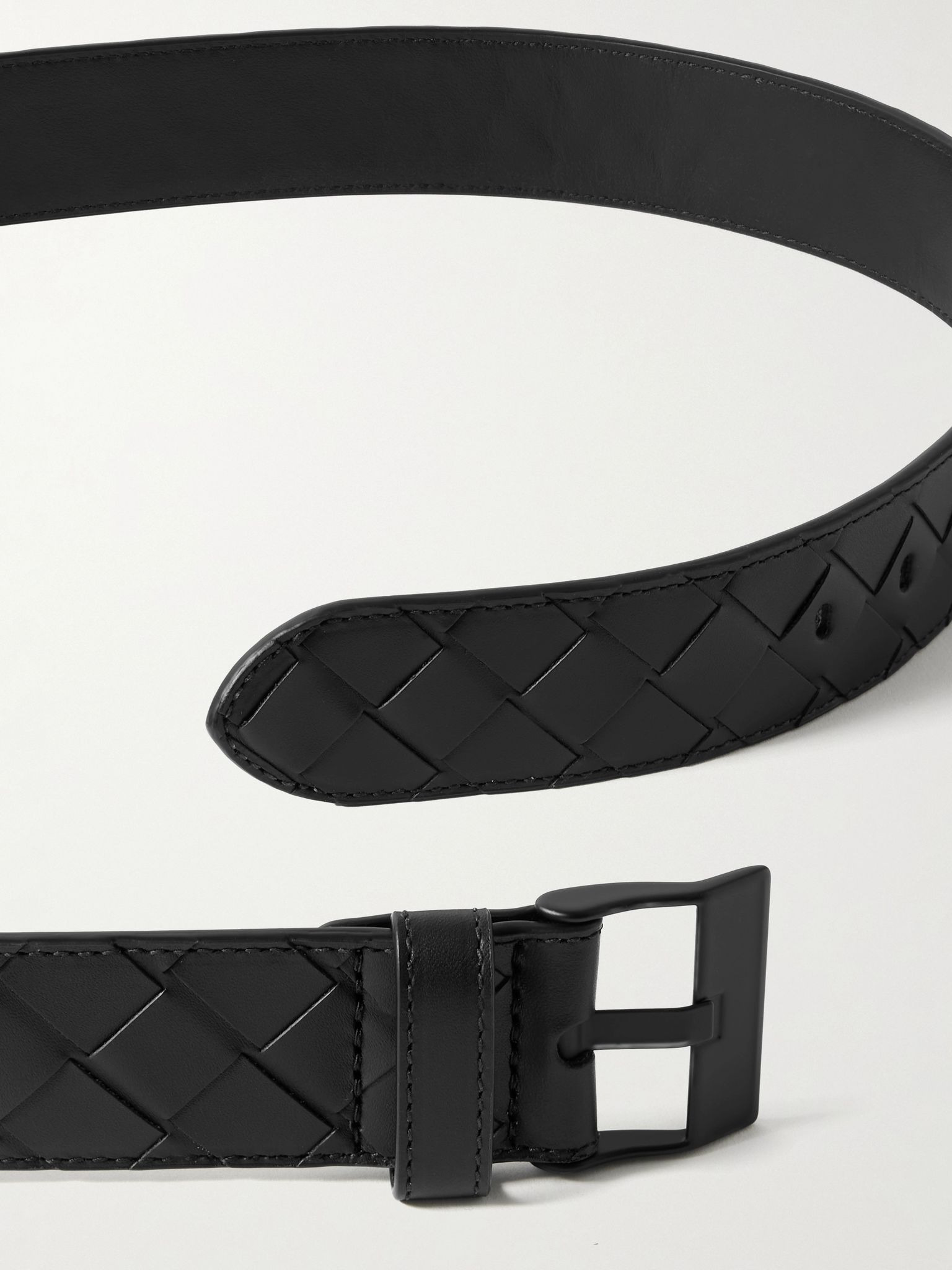 3.5cm Intrecciato Leather Belt Black - 2