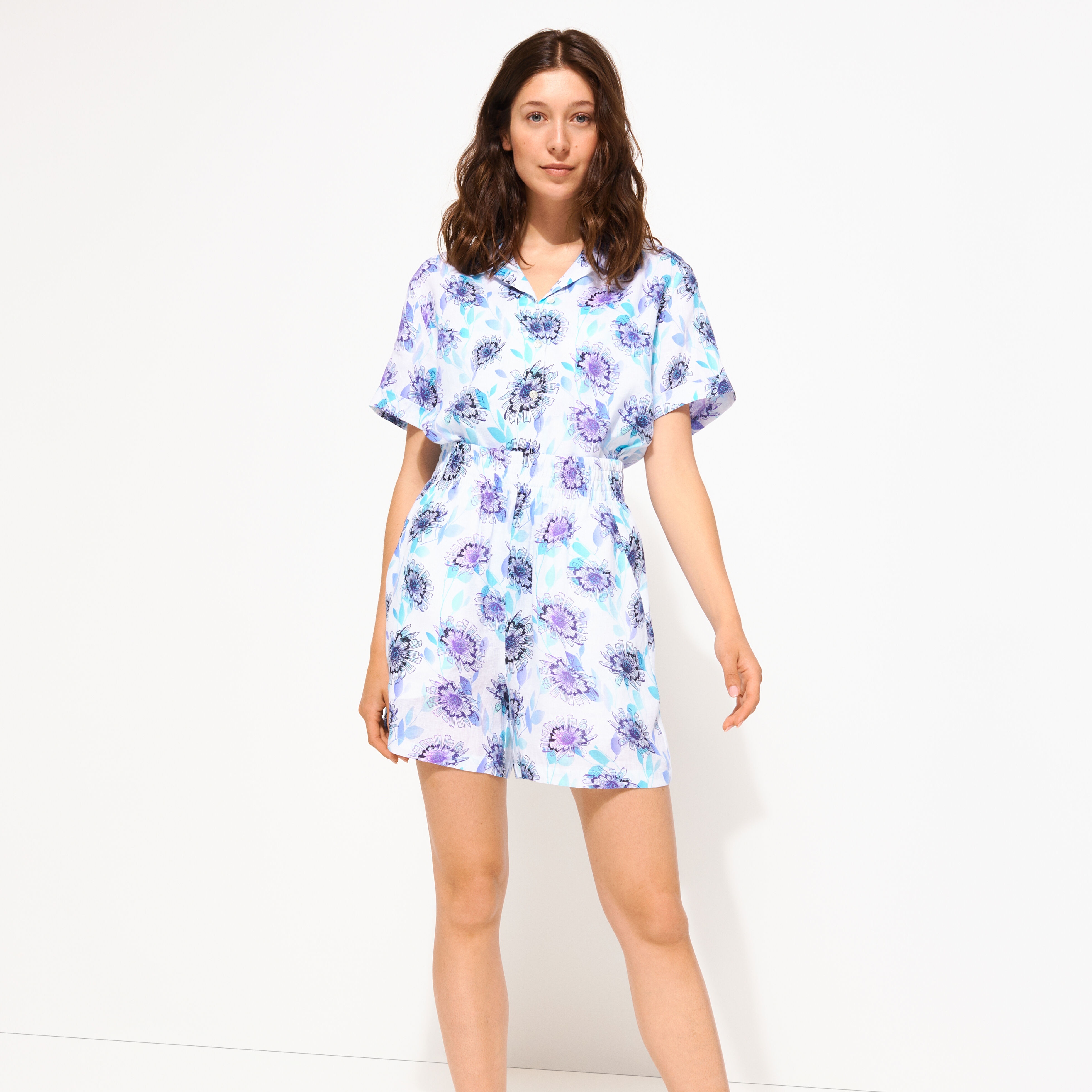 Women Linen Bermuda Flash Flowers - 3