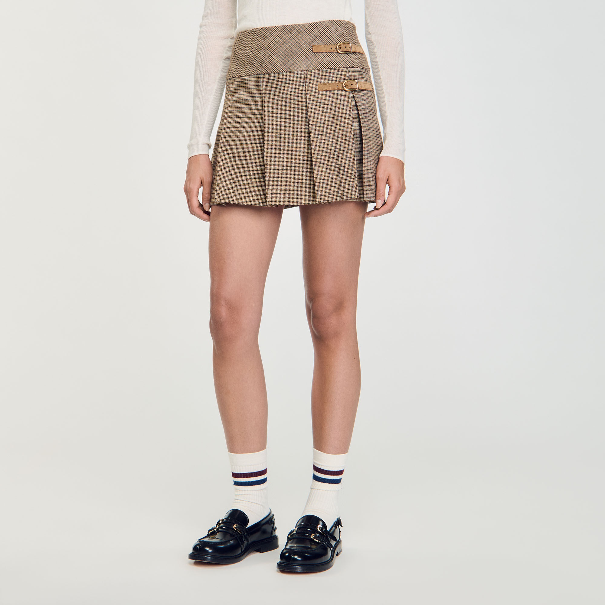 PLEATED MICRO HOUNDSTOOTH SKIRT - 4