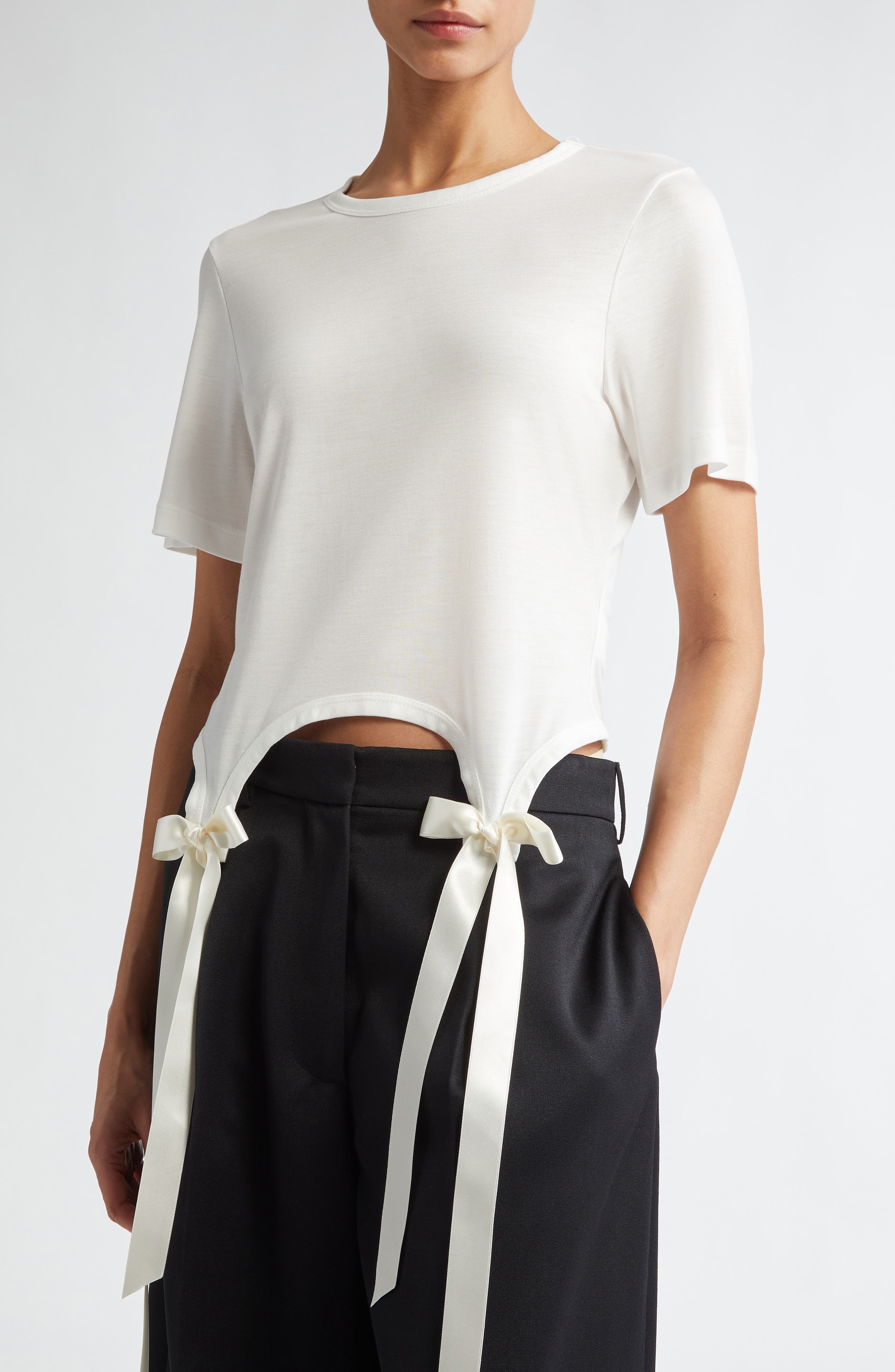 Simone Rocha Easy Bow Tails Cotton T-Shirt in Ivory at Nordstrom - 5