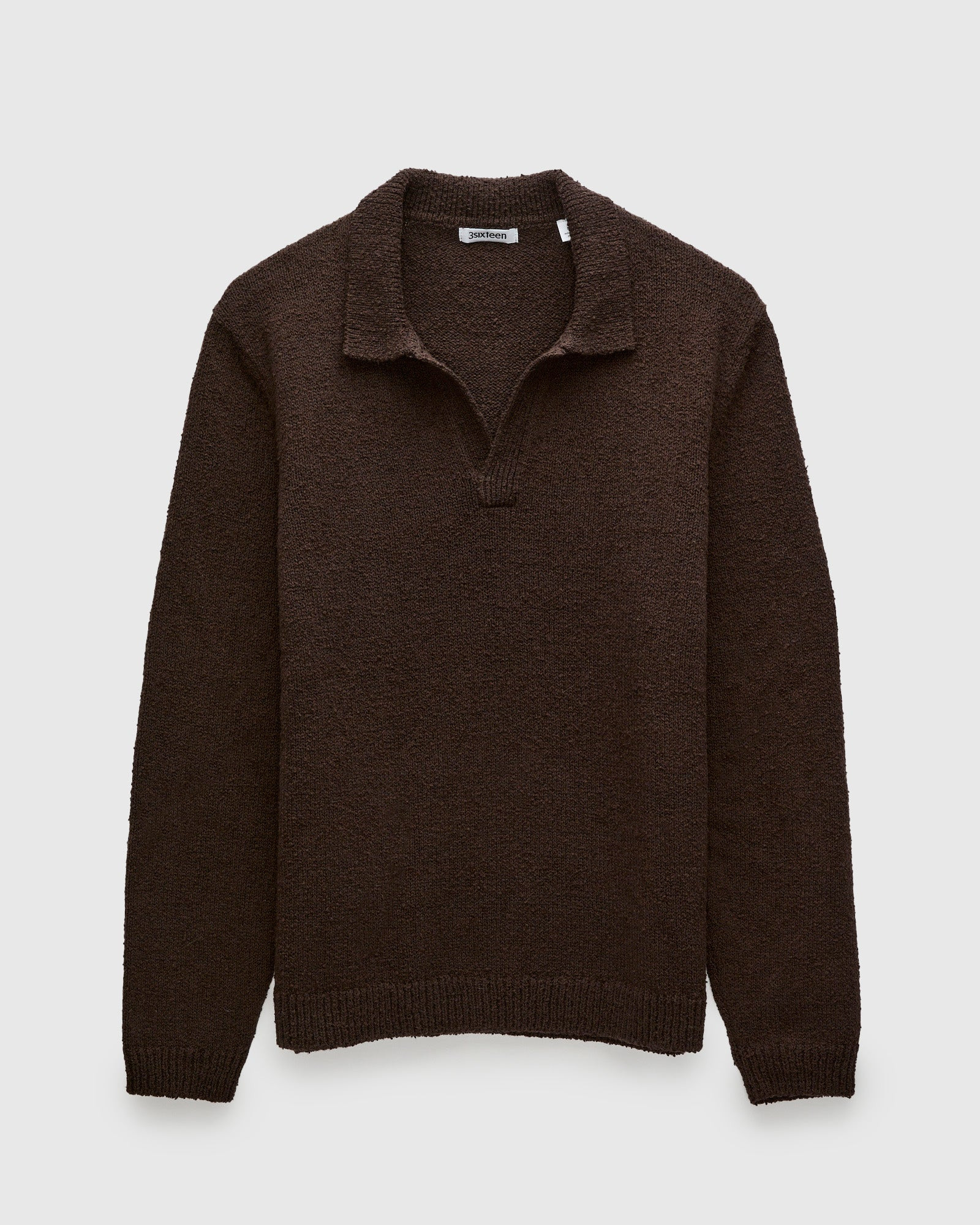 Long Sleeve Knit Polo is Bark Boucle - 1