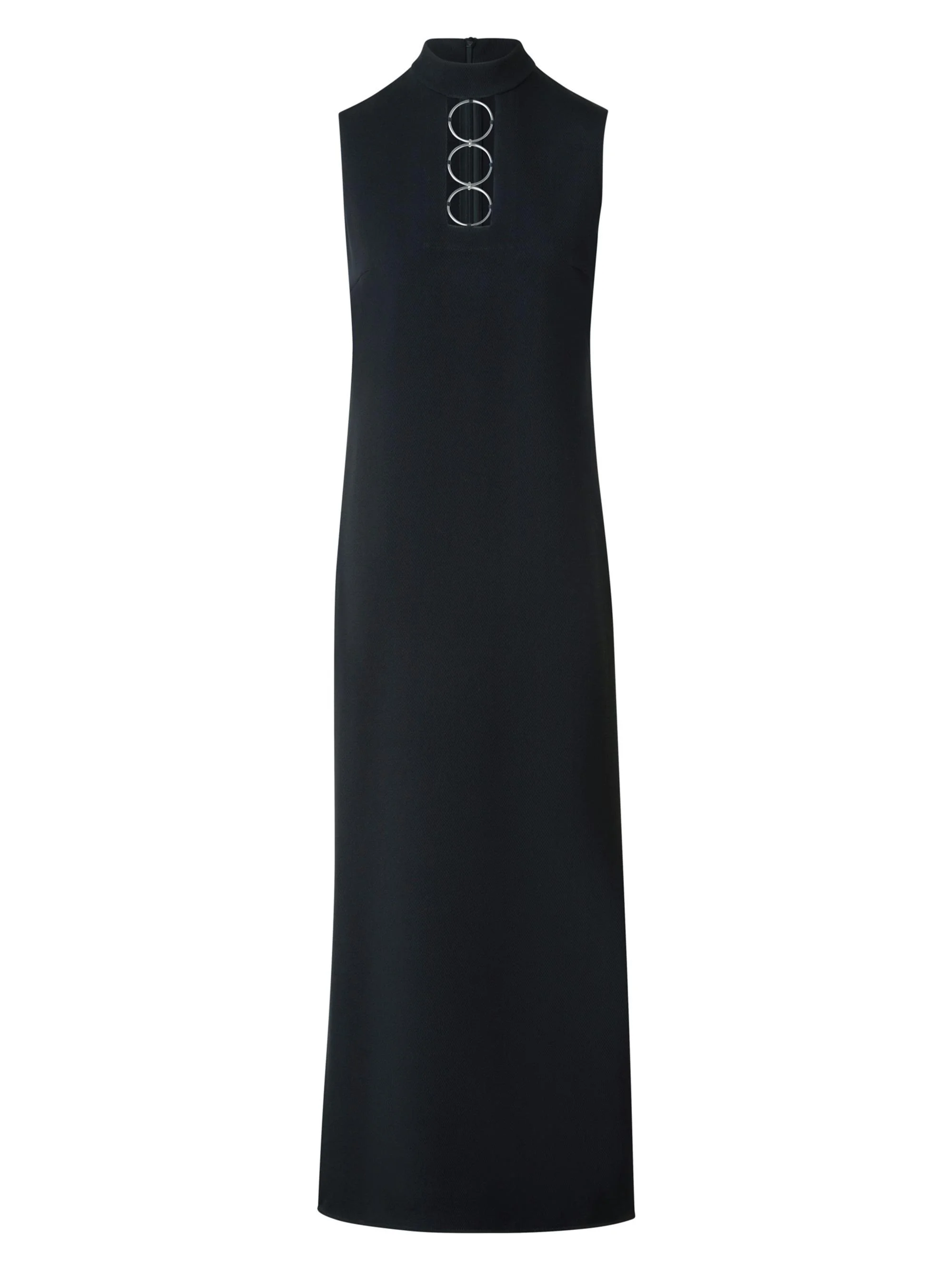 Women's Ring Pull Wool Midi-Dress - Black - 1