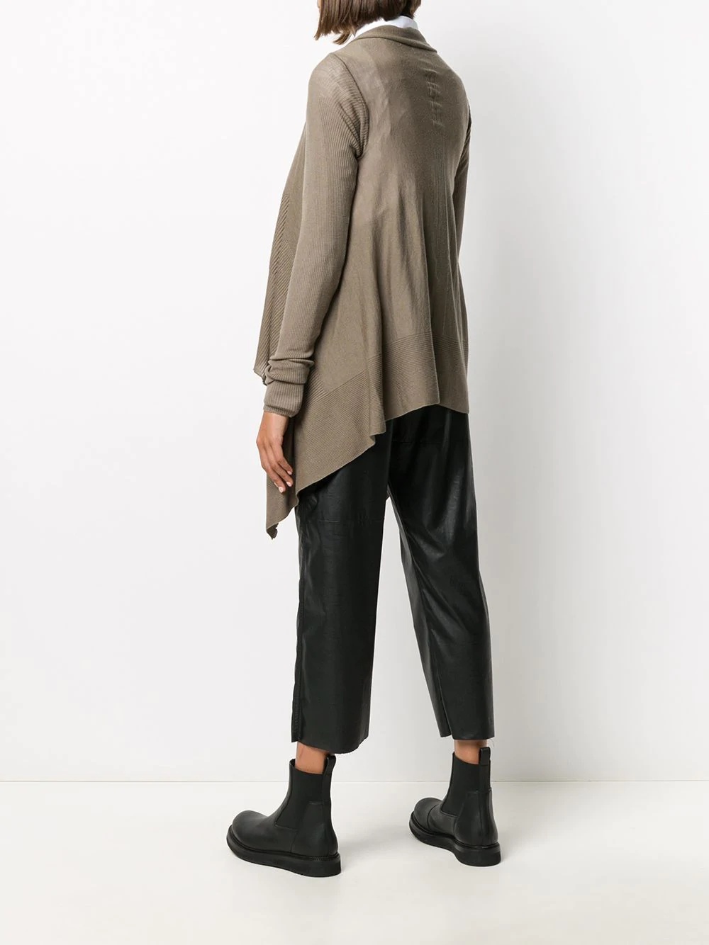 asymmetric hem ribbed panel cardigan - 4