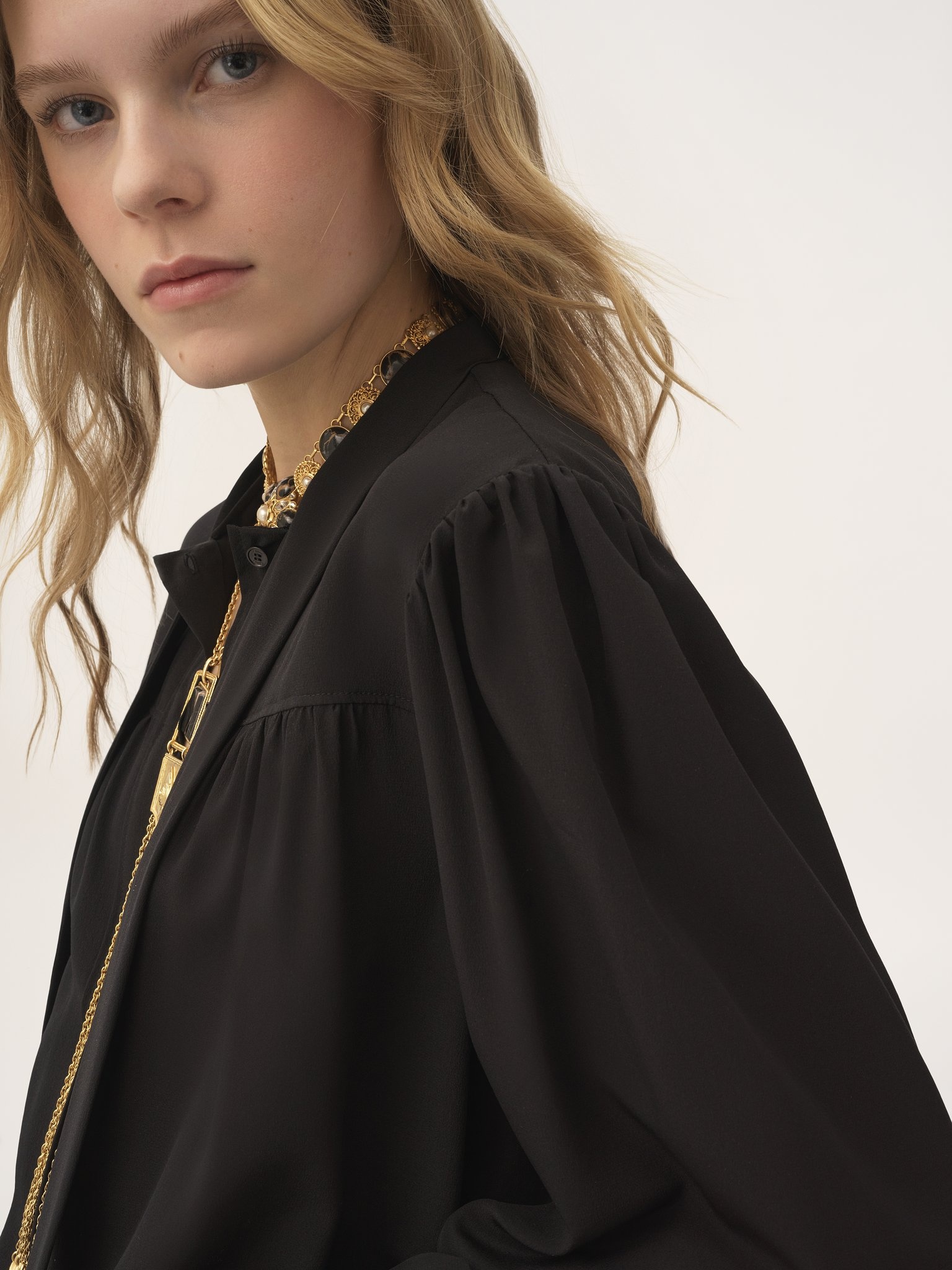 MAXI GATHERED LAVALLIÈRE BLOUSE IN CRÊPE DE CHINE - 4