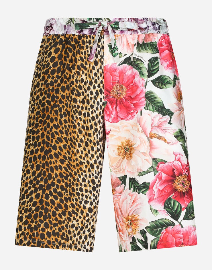 Cotton jogging shorts with flower and ocelot print - 3