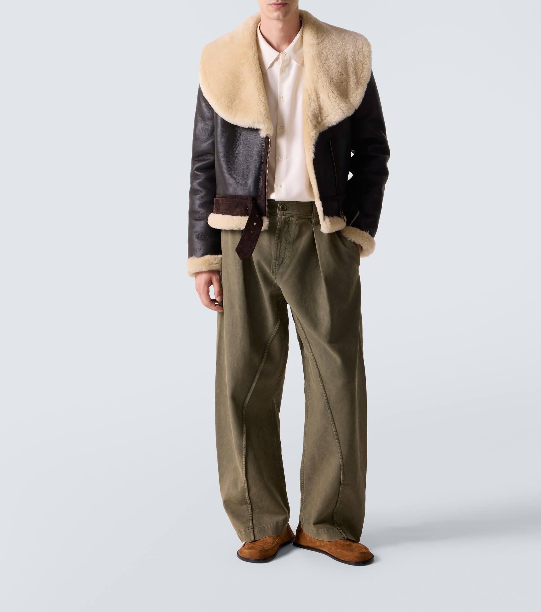 Shearling-trimmed leather jacket - 2