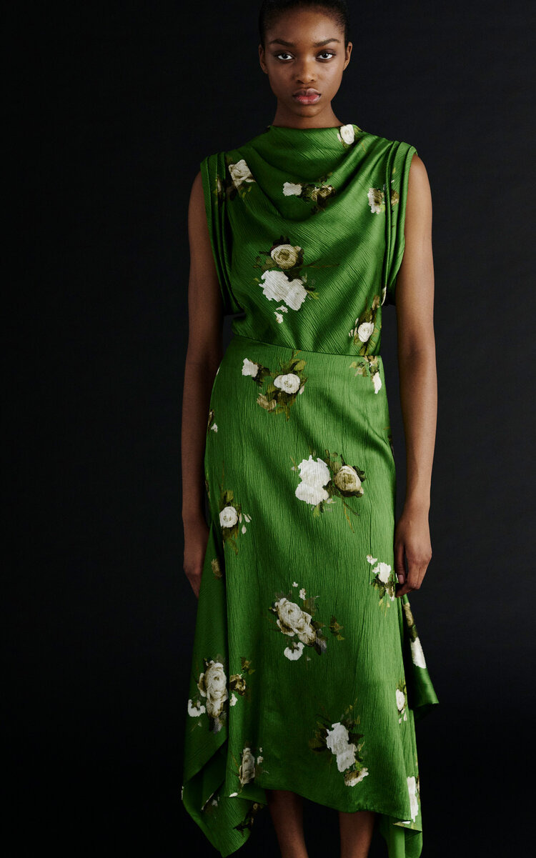 Printed Silk Midi Skirt green - 2